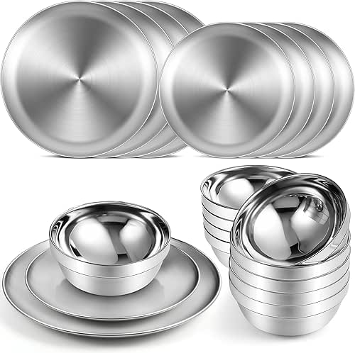Sunnyray 10 Sets Stainless Steel Plates and Bowls 6.7, 10.2