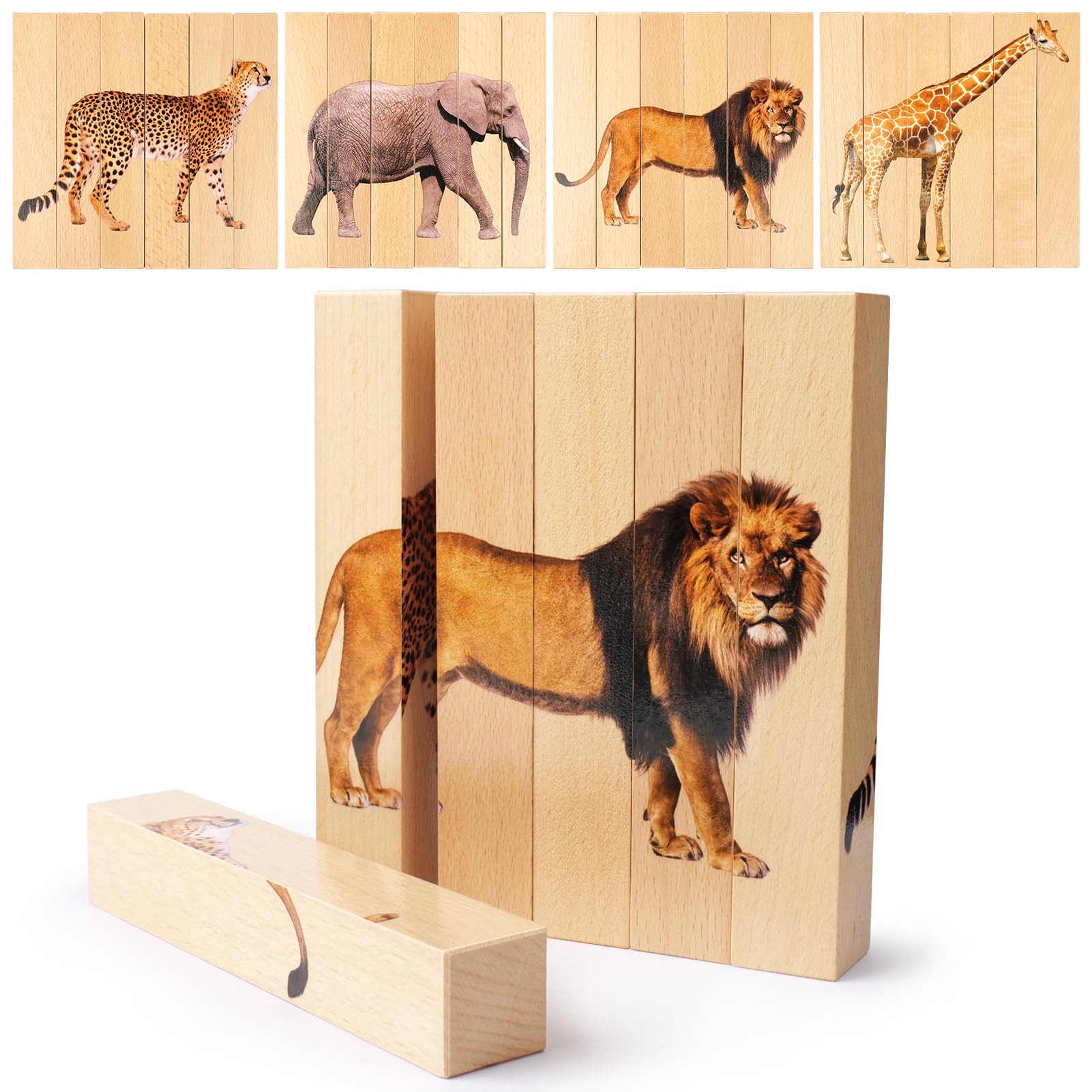Wooden Puzzles for Toddlers 1-3: Animal Toddler Puzzles for 2-4 Years Old, Montessori Toys Learning Educational Chunky Puzzle, 4-in-1 Safari Animal Wooden Toys for Kids Baby Boys Girls Gifts