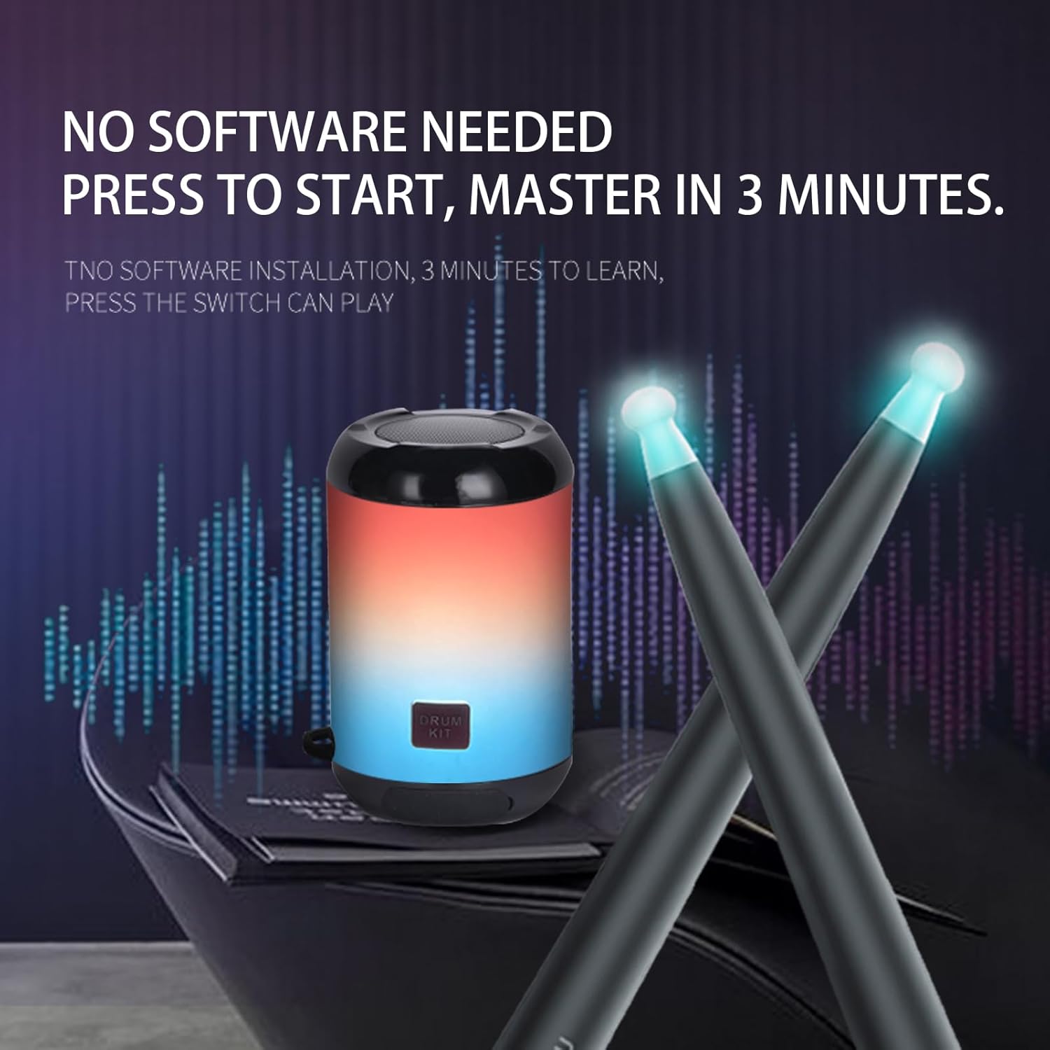 Air Drumsticks for Adults Kids,Wireless Electric Air Drum Sticks Kit,Virtual Air Drum Set with Drum Sticks & Bluetooth Speaker & Pedals,Virtual Air Drum Set for Home & Party