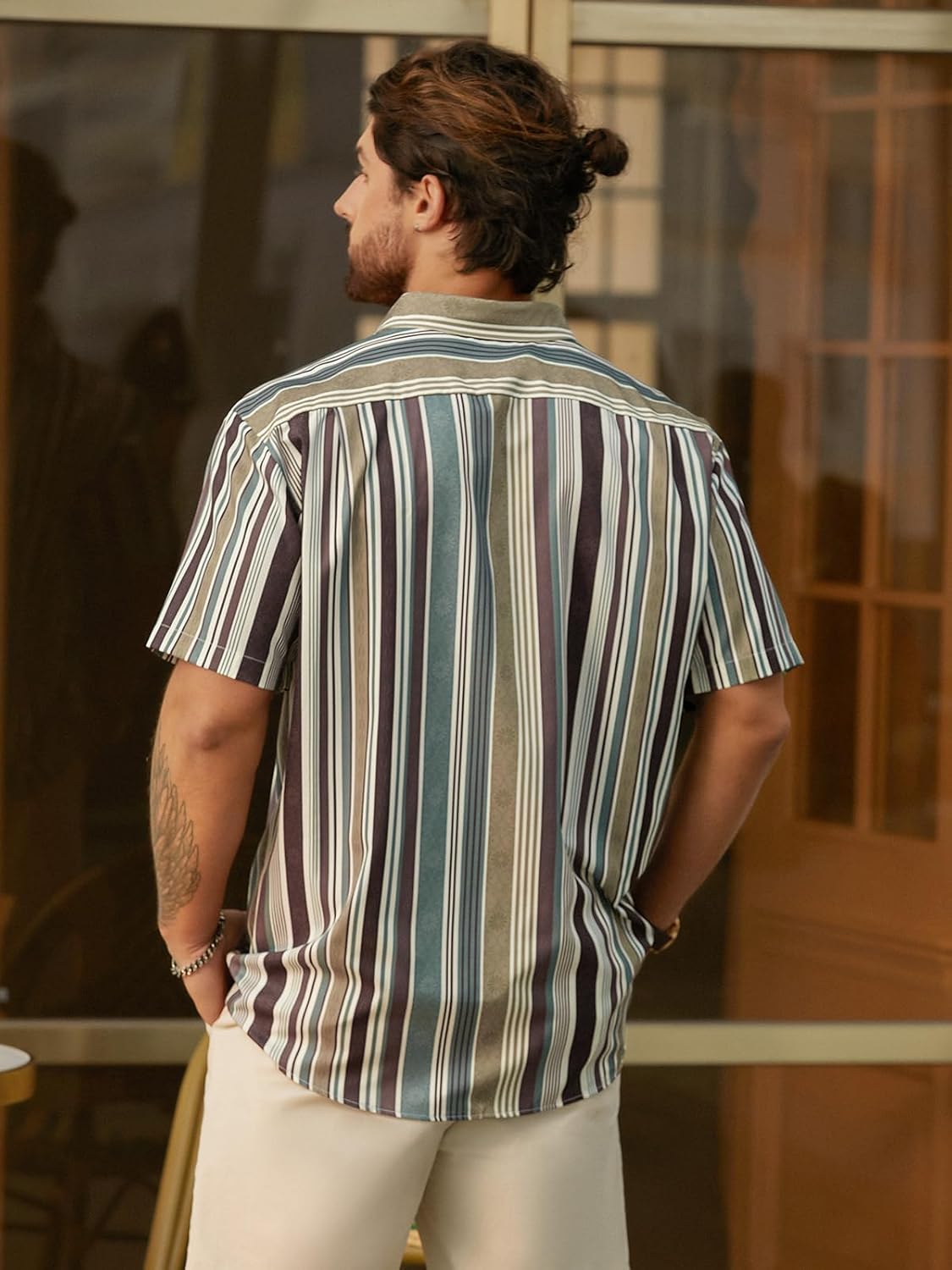 Hardaddy Men's Striped Shirts Casual Short Sleeve Button Down Summer Hawaiian Shirts - Image 6