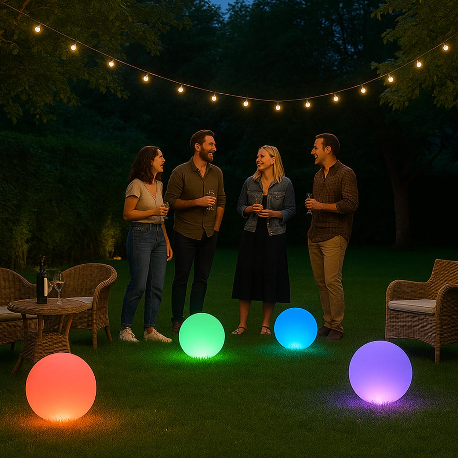 BEPER P207ILO226 Boule lumineuse pour jardin, LED RGB, lumière blanche et multicolore avec capteur crépusculaire, alimentation solaire, avec piquet pour extérieur, diamètre 40 cm.