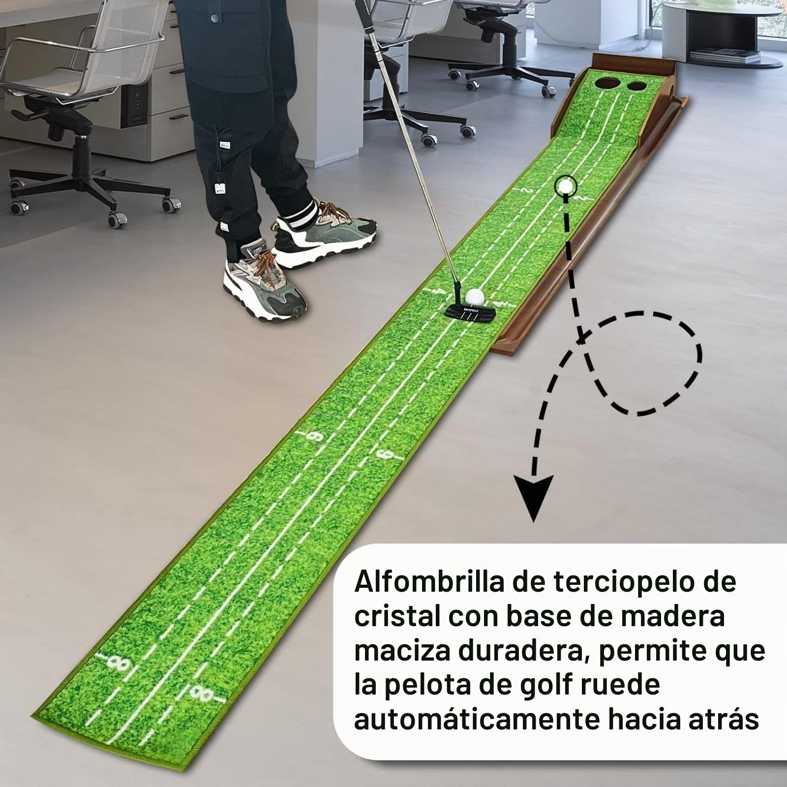 CRESTGOLF Alfombras De Putting para Golf 2,9 x 0,45 m con Pista de Retorno Engrosada y función automática. Ejercicio en Interiores y Exteriores para Principiantes y Aficionados Golf Putting Trainer