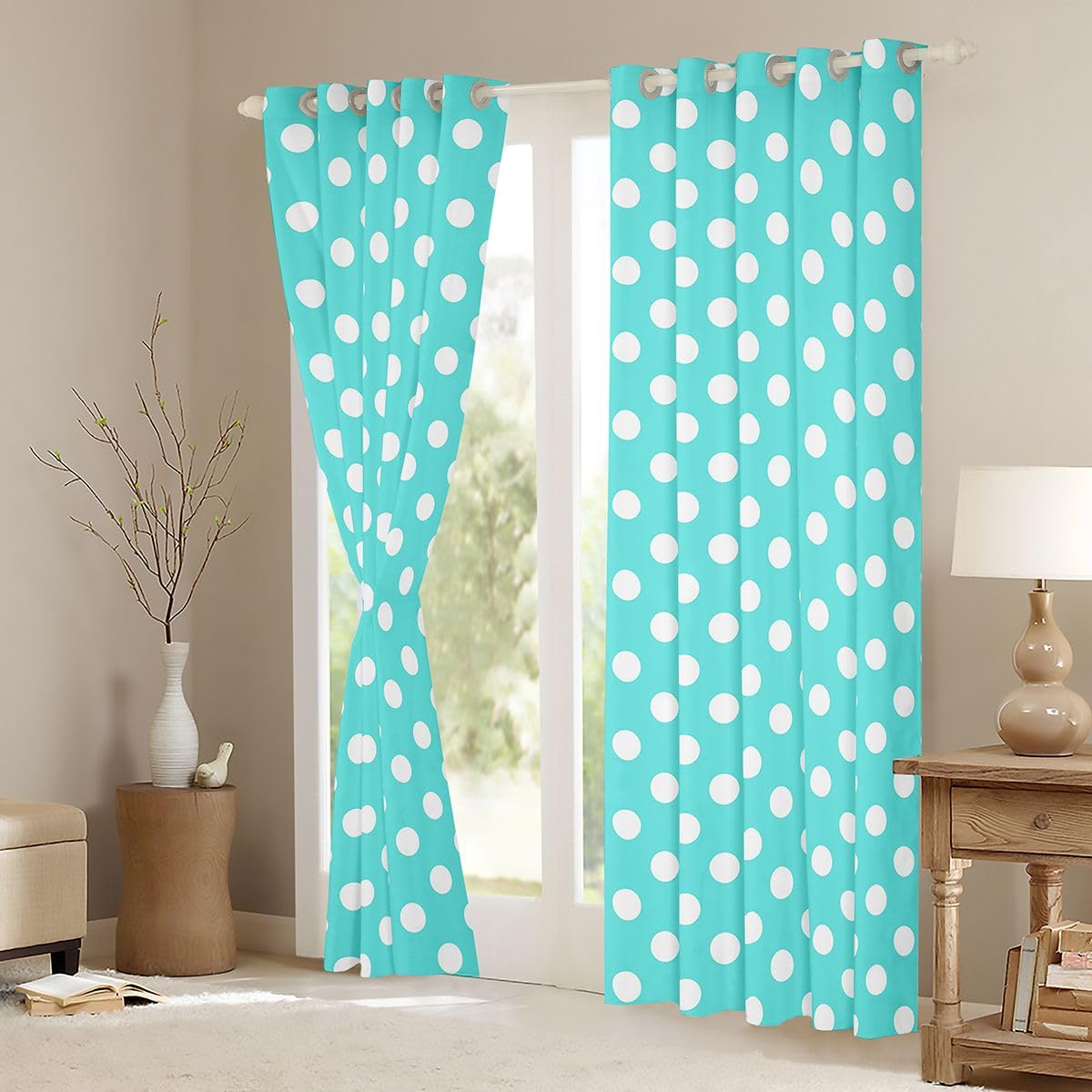 Homemissing Cortinas opacas de lunares azules y blancos, cortinas de oscurecimiento geométricas para dormitorio, sala de estar, decoración moderna con aislamiento térmico, tratamientos de ventana, 2