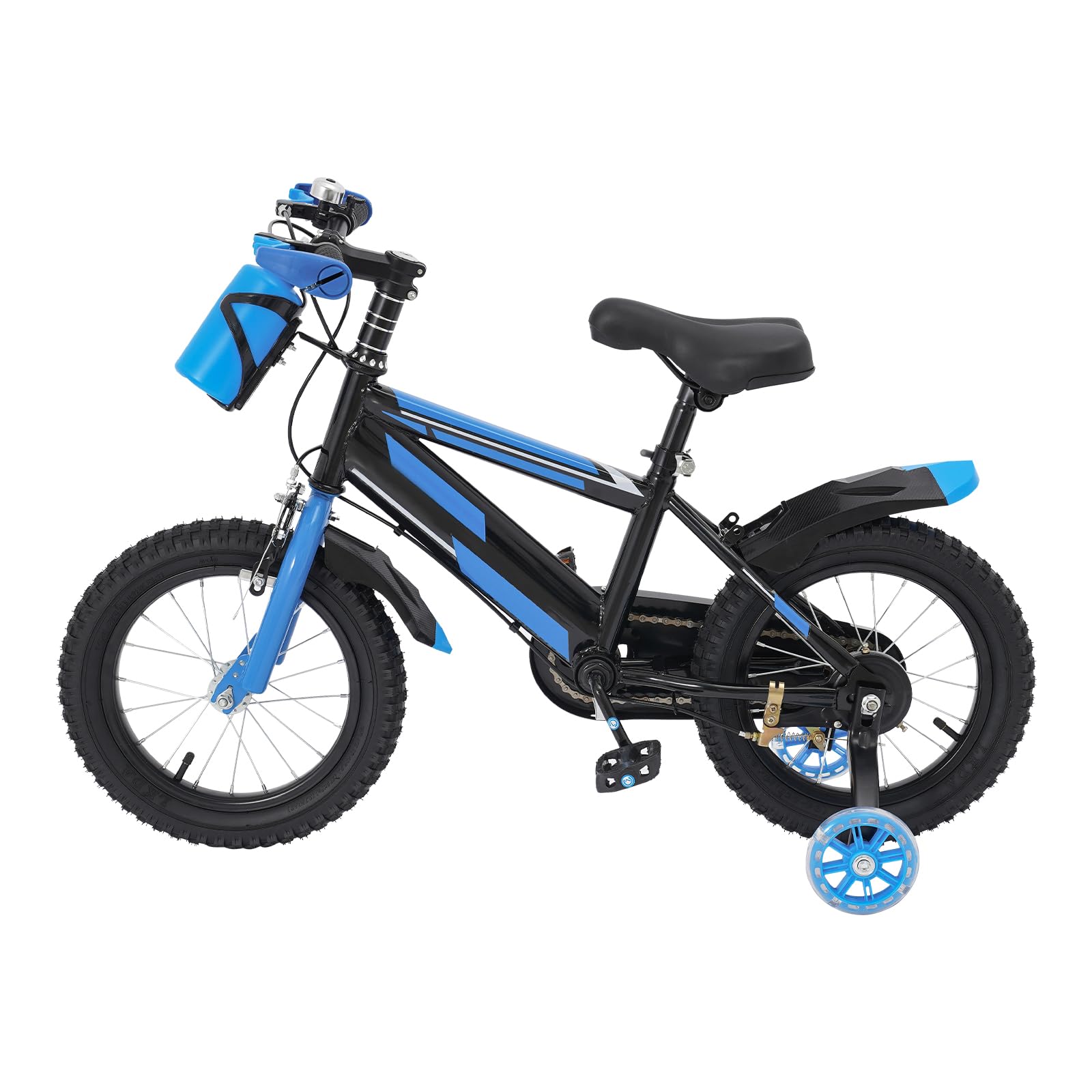Bicicletta per bambini da 14 pollici, per ragazzi e ragazze dai 3 ai 7 anni, bicicletta con ruote di supporto e bottiglia d'acqua, regolabile in altezza, doppio sistema di frenatura in acciaio al