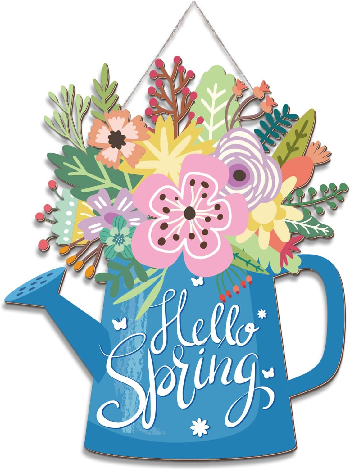 Yookeer Hello Spring Decorations for Home Spring Welcome Wreaths Sign for Front Door for Home Hanging Sign(Hello Spring Style)