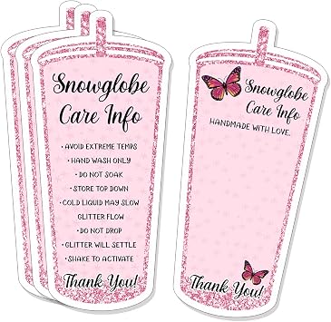 Snowglobe Tumbler Care, Cold Cup Care Instructions, Tumbler Care Cards, Instruction Insert for Small Business, Customer Directions Cards, Small Online Shop Package Insert, 50 Pack, Pink 6JE045