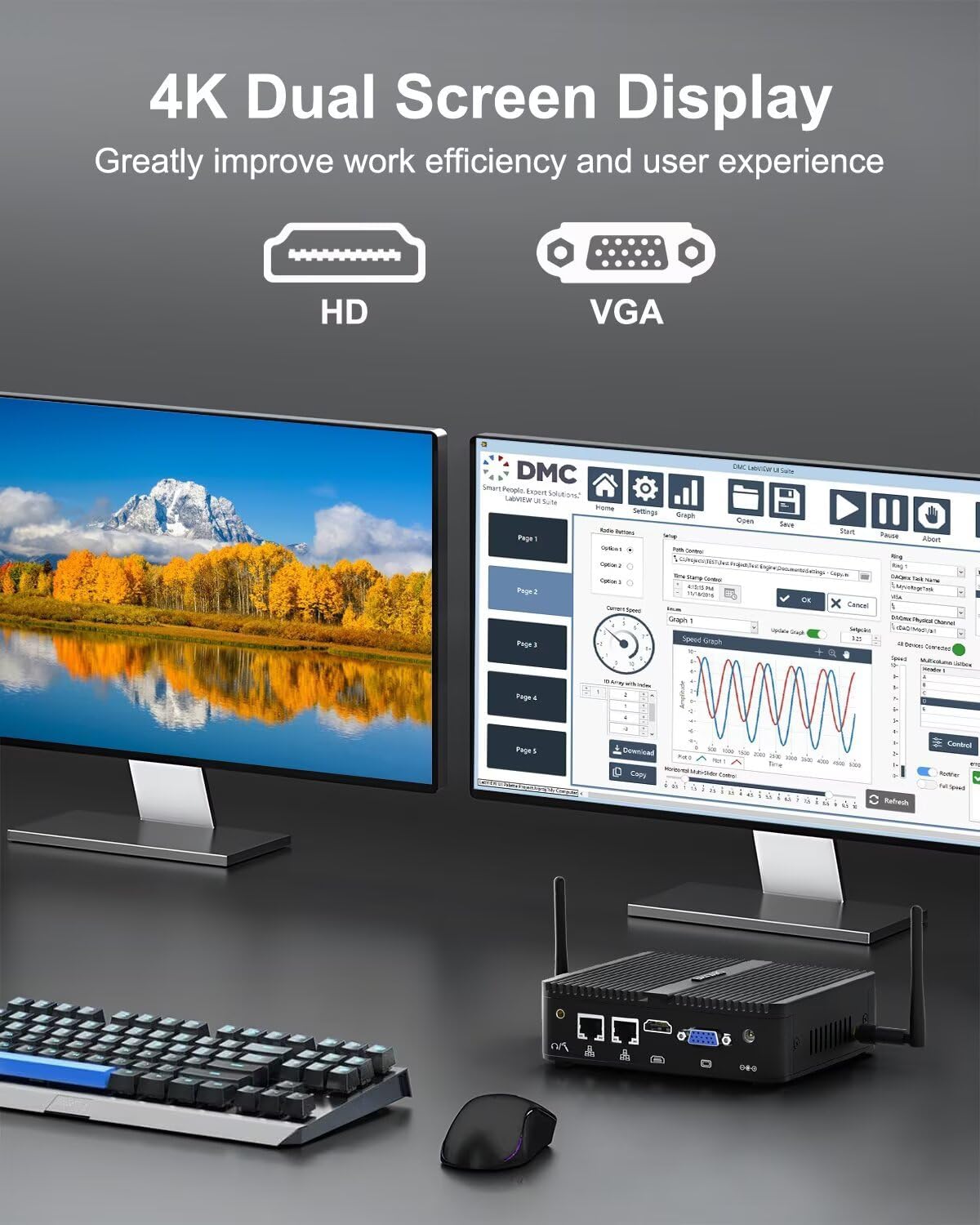 BASOARO Industrial PC Fanless Mini PC J5005, 8GB RAM 128GB SSD, Gigabit Ethernet, HD VGA Dual Display, 2 RS232 COM, Dual Band WiFi, BT, Mini PC Win 11 Pro