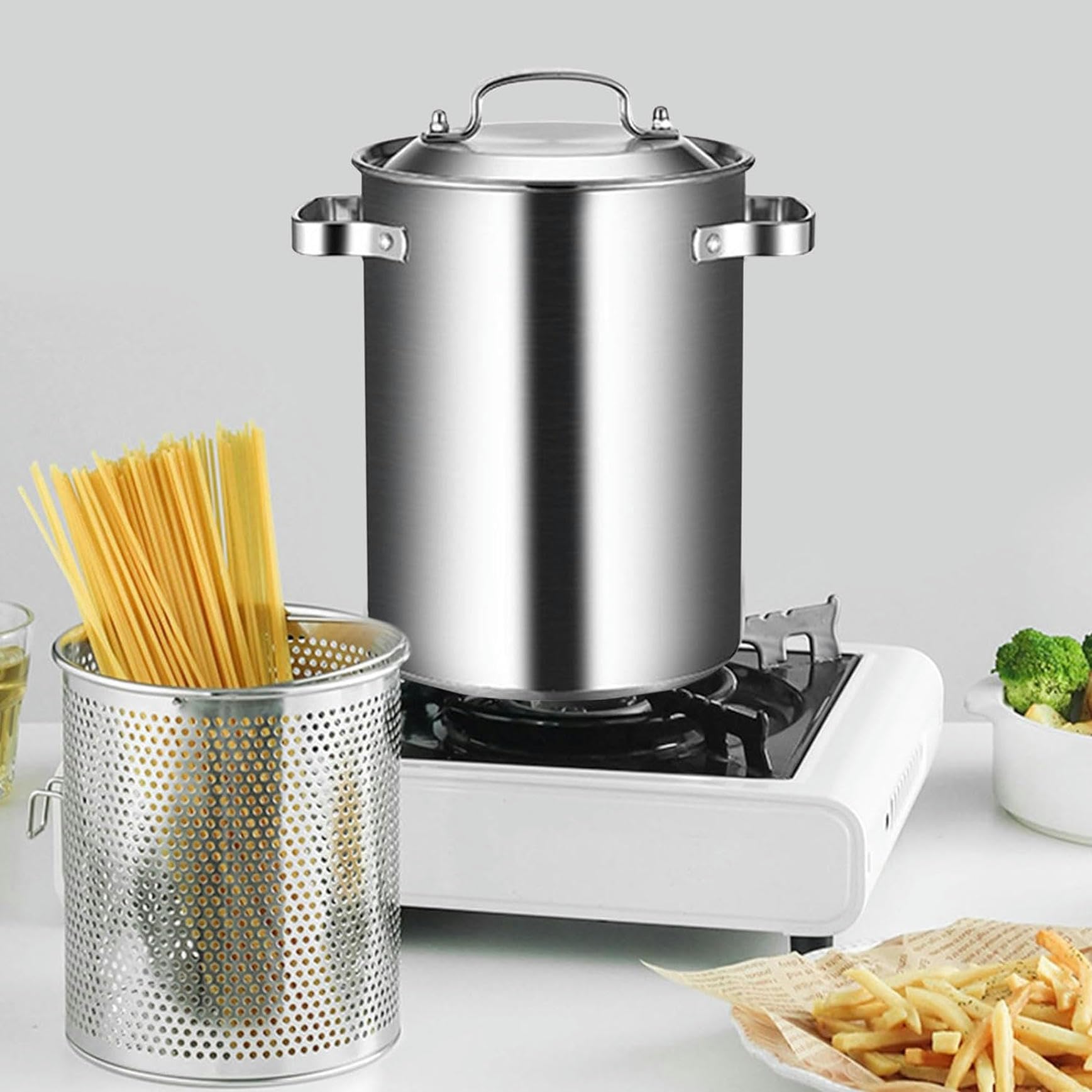 304 Pot D'asperges en Acier Inoxydable avec Panier À Frire, Pot À Frire, Pots À Soupe Haute, Poêle Tempura, Poulet Frit, Outils De Cuisine