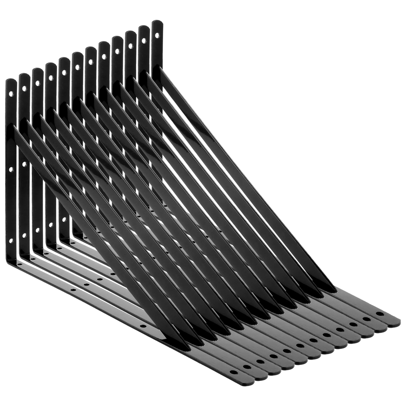 Lot de 12 supports d'étagère - 400 x 250 mm - En métal noir - Pour charges lourdes