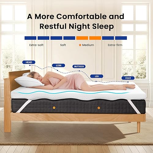 Miniatura 4 de Cubrecolchón de 3 pulgadas de espuma viscoelástica con infusión de gel tamaño king, cubrecolchón refrescante con funda removible y lavable,