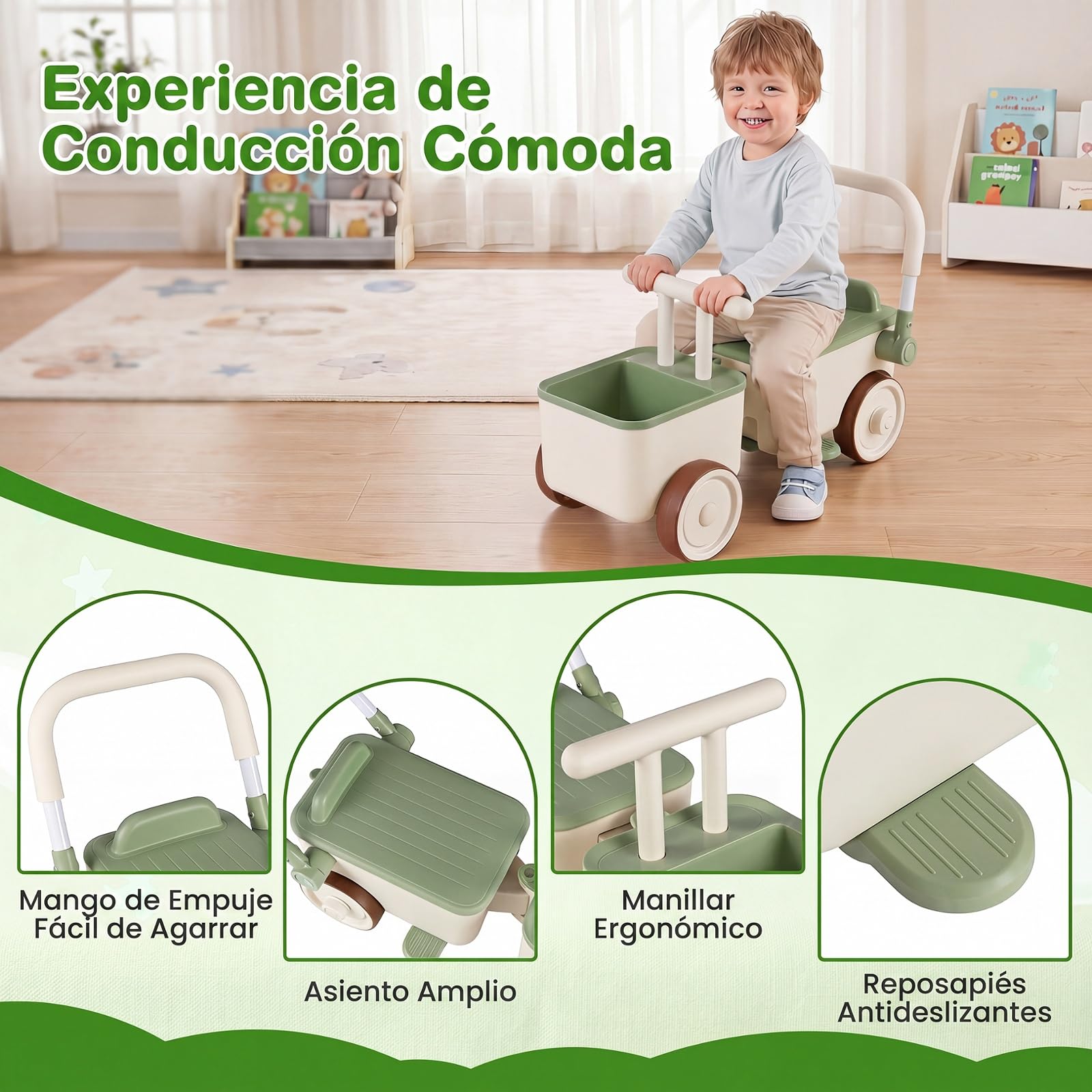 COSTWAY 3 en 1 Correpasillos para Niños, Cochecito de Empuje (Verde)
