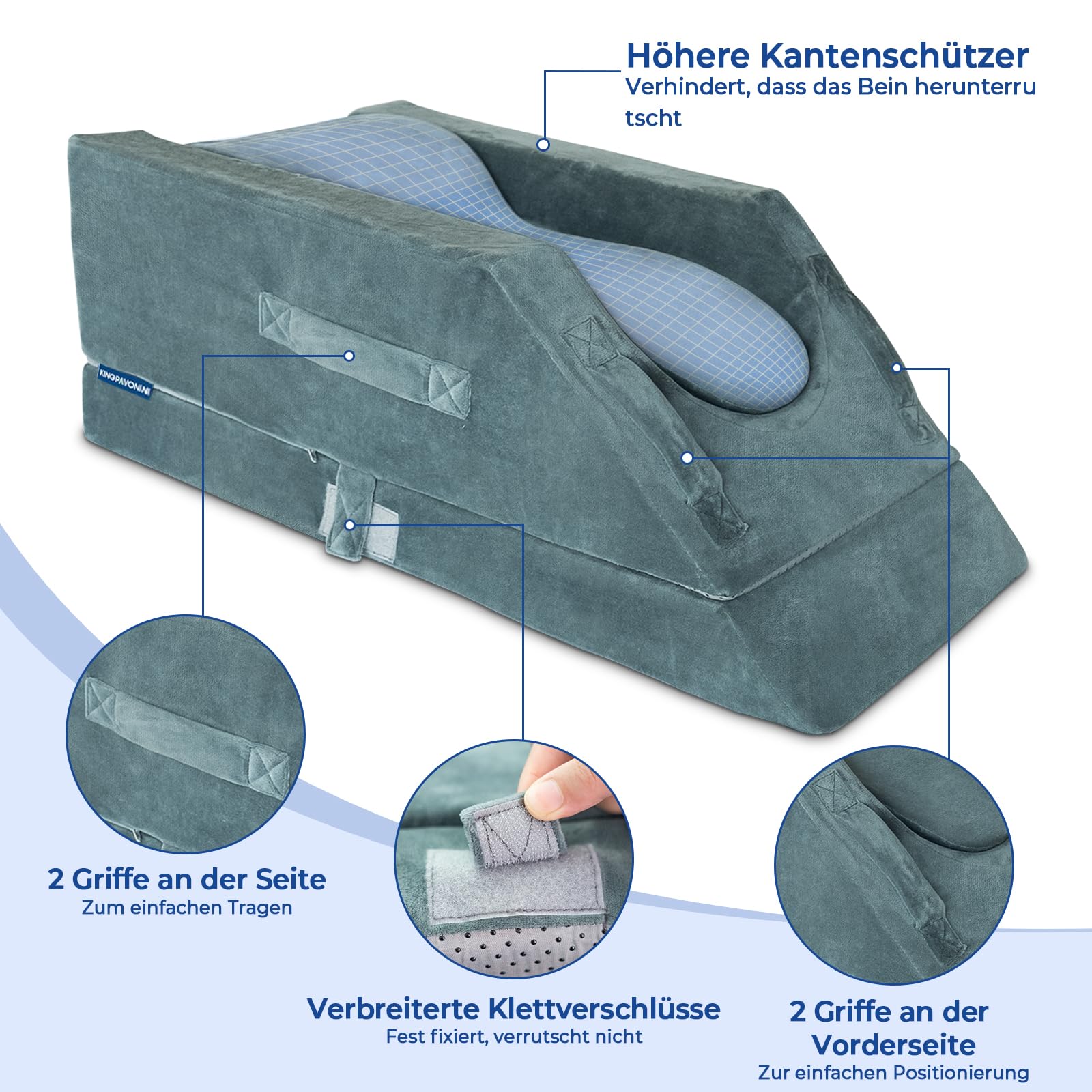 KingPavonini 4 höhenverstellbare Venenkissen Beinhochlagerungskissen für post-Op., ergonomischer Kurve, Memory-Schaumstoff für Beinschwellungen & Schmerzlinderung, Genesungshilfe nach Knie-OP ein Bein