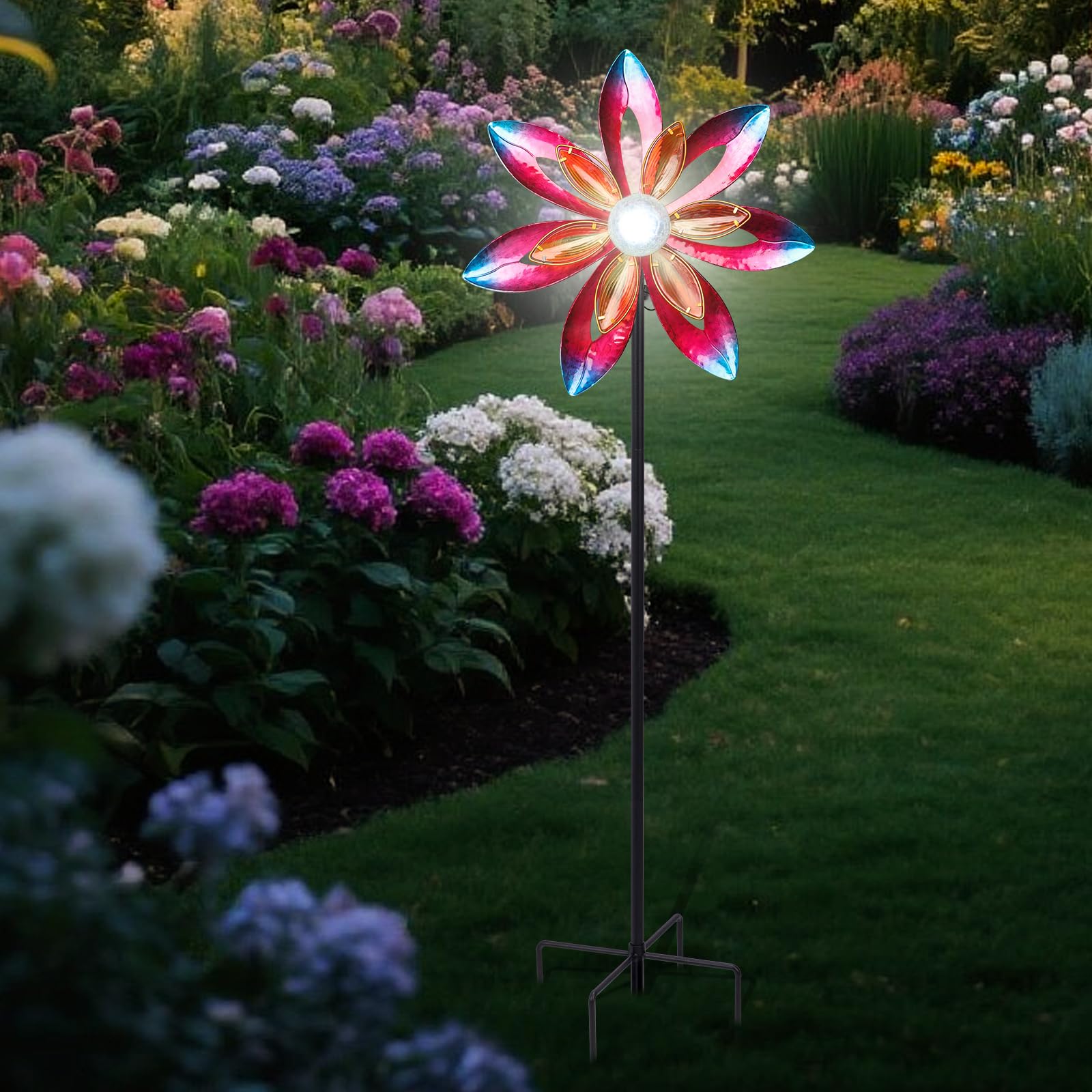 MUMTOP Molinillo de viento para exteriores, grande, 157,5 cm, metal LED, esculturas solares de viento, molino de viento para arte de patio, decoración de jardín