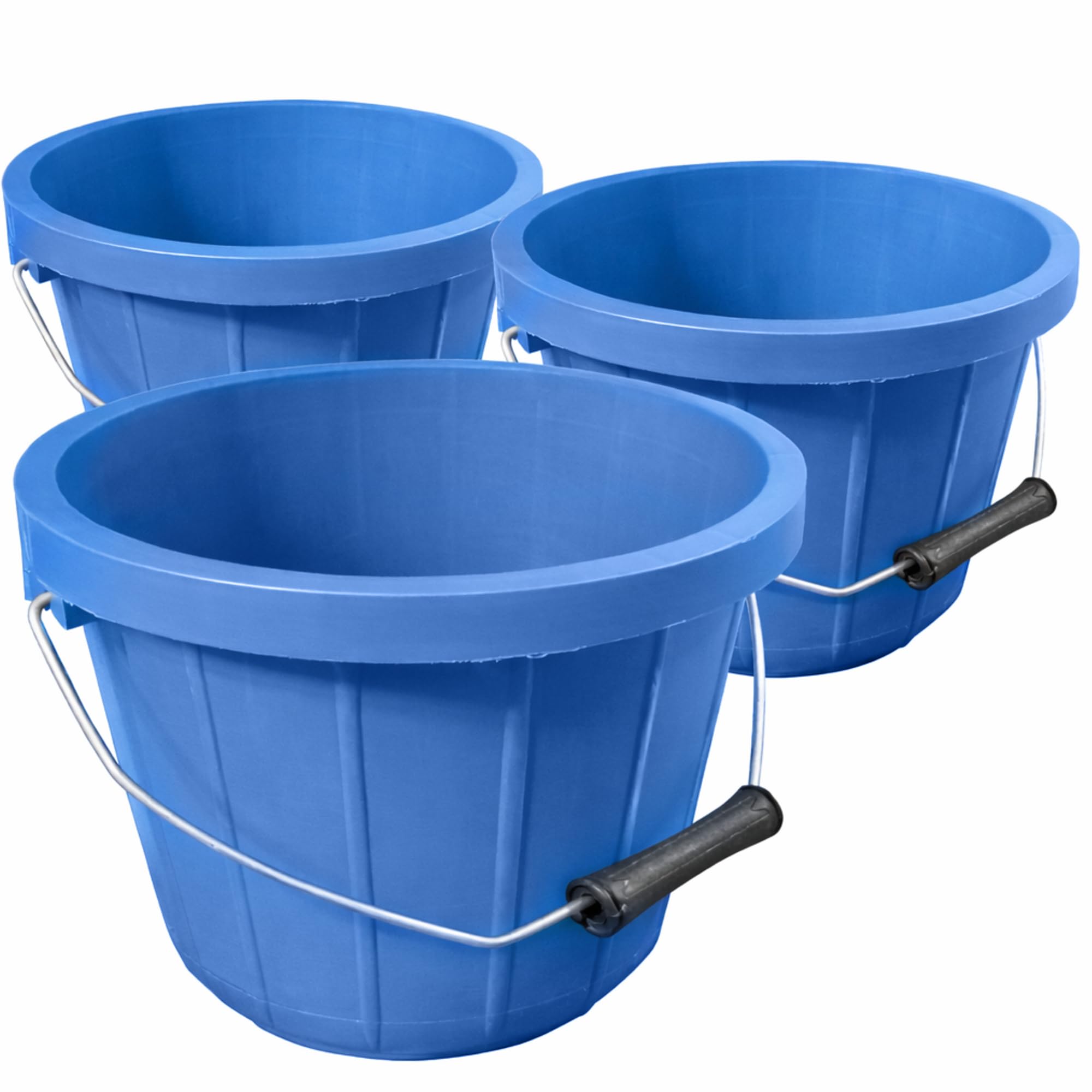 Ketoplastics Blue Plastic Calf Feed Buckets Heavy Duty With Metal Handle - 2 Gallon 10L Bucket 3 Pack