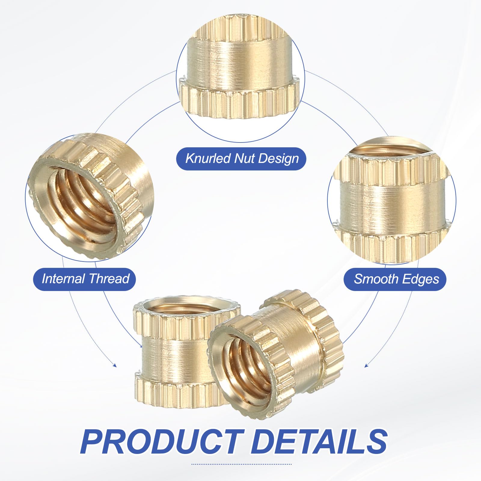 PATIKIL M4 Threaded Inserts, 50 Pcs Female Metric Brass Knurled Nuts Heat Set Insert for Plastic 3D Printing Components (M4x10x6mm) - Image 3