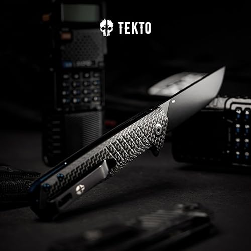 Miniatura 2 de TEKTO F1 Alpha - Cuchillo de bolsillo plegable, hoja trasera recta modificada, acero D2 recubierto de titanio, ideal para acampar y mochileros al