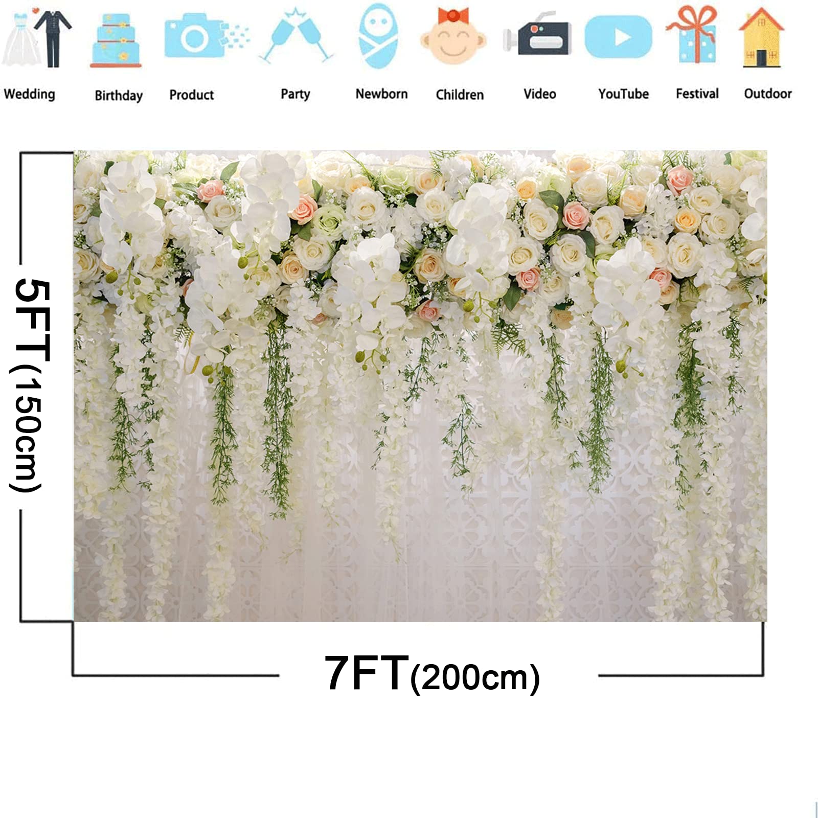 2,1x1,5 M Blumen-Hochzeitshintergrund Aus Vinyl – Faltbar, Für Fotografie & Dekoration