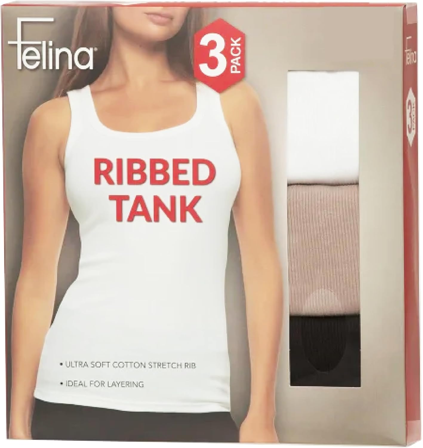 Felina Ladies' Ribbed Tank, Ultra Soft Cotton Stretch Rib, 3-Pack - Image 3