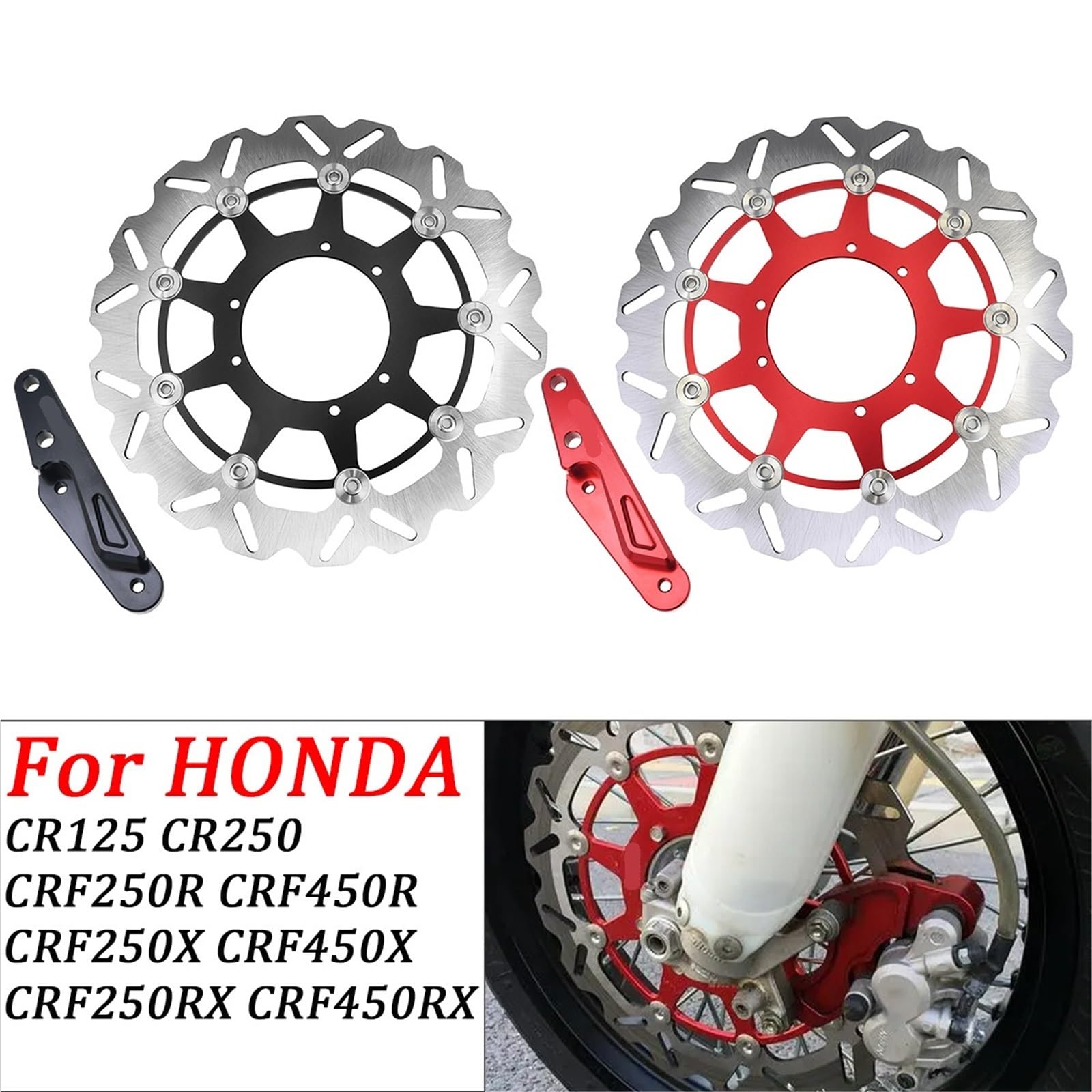 Motocykl wirnik tarczy hamulcowej 320 mm przednia pływająca tarcza hamulcowa pasująca do Honda CR125 CR250 CRF250R CRF450R CRF450R CRF250X CRF250RX CRF450RX itp.(2 set Black)