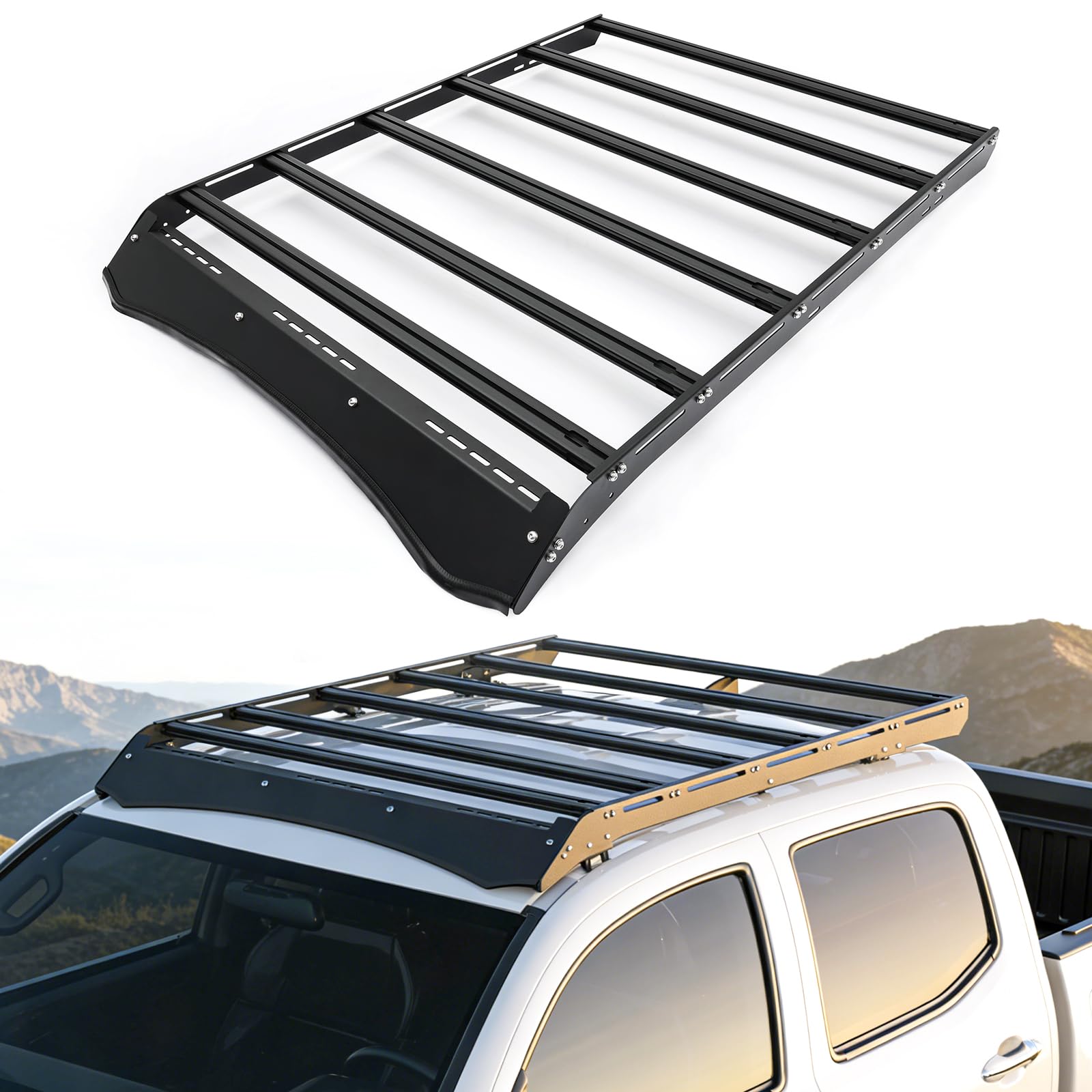 Photo 1 of TRUMGETA Heavy-Duty Aluminum Roof Rack for 2015-2023 Toyota Tacoma, Bolt-On No Drilling Installation, 800/1000 lbs Load, Integrated Light Bar & T-Slot Crossbars for Rooftop Tents & Cargo