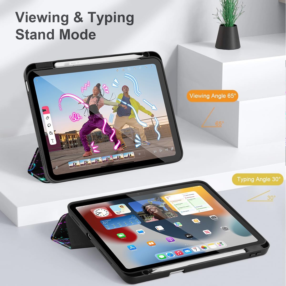 Mektron Case for 2025 iPad 11 inch (A16 Chip) 11th Gen Fit iPad 10th Gen10.9 inch 2022, Buit in Pencil Holder with Shockproof Cover Clear Shell + Trifold Stand + Auto Wake/Sleep, Fantasy Butterfly