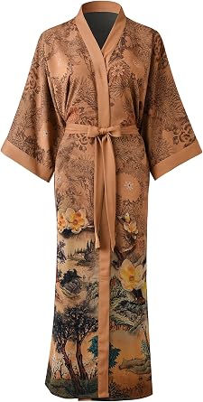 Womens Kimono Long Robe Floral Bathrobe Nightgown