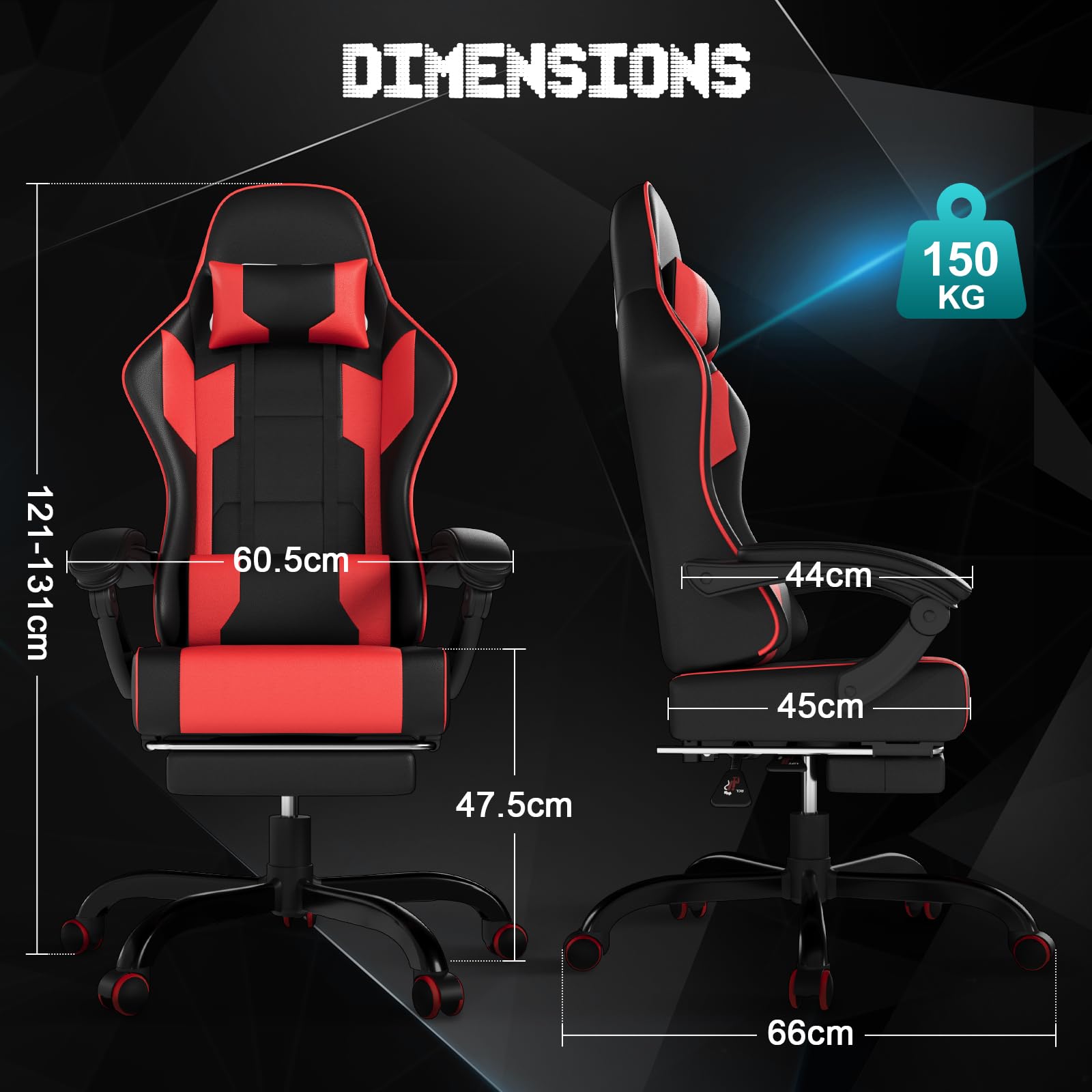 TRIUMPHKEY Sedia da Gaming Massaggiante,Sedia Gaming con Poggiapiedi Telescopico,Regolabile 90-150°,Poltrona da Gaming con Poggiatesta e Cuscino Lombare,Sedia da Ufficio,Portata 150kg(Rosso)