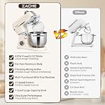 Zacme 7 Quart Stand Mixer Aluminum Die Casting, 650W 12 Speed Tilt-Head Kitchen Electric Stand Mixer, Household Food Mixer with Stainless Steel Bowl, Dough Hook, Whisk and Beater (Cream)