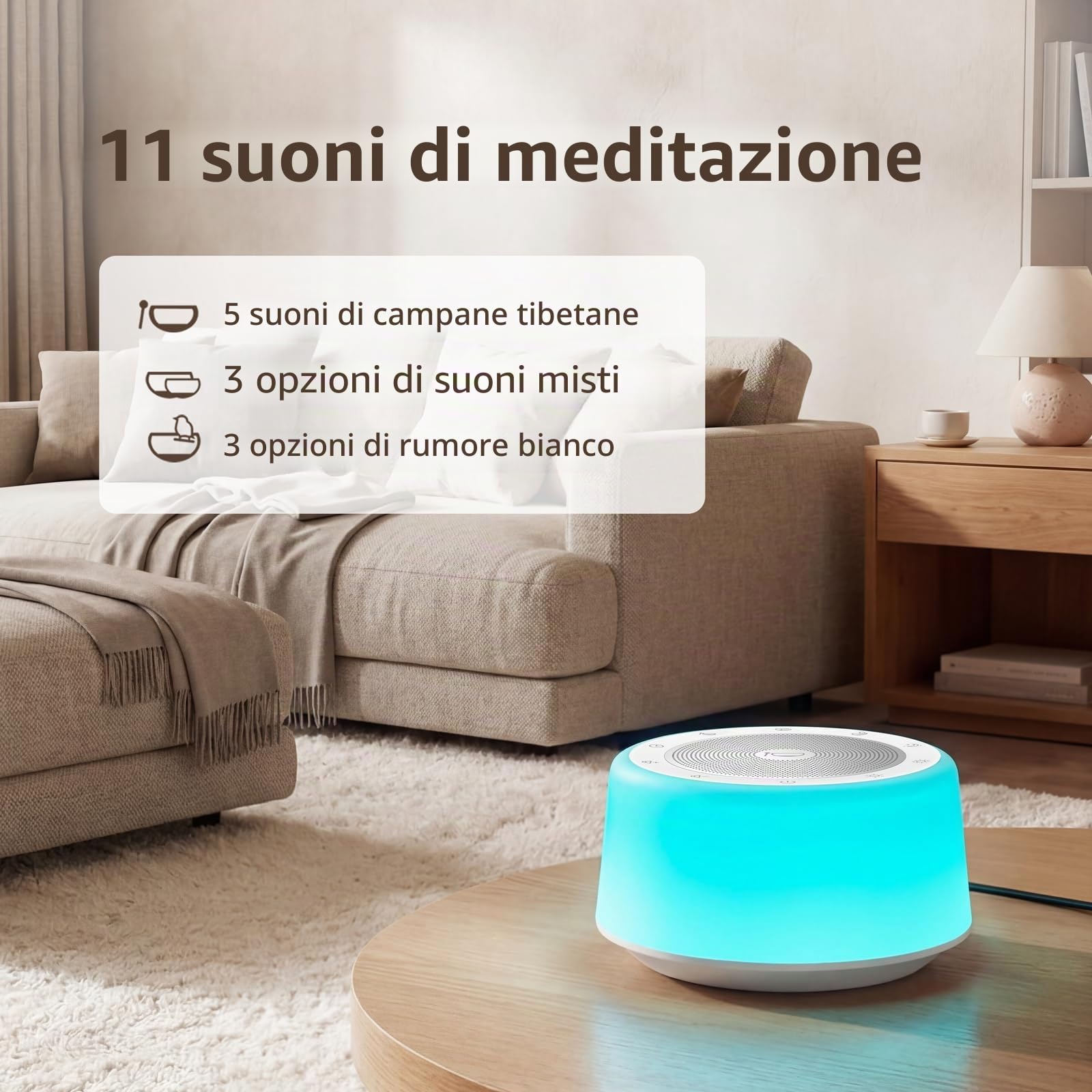 Kipcush Macchina tibetana per campane tibetane – 5 campane sonore per yoga, meditazione, consapevolezza, guarigione, guarigione dei chakra e sollievo dallo stress, timer e funzione di memoria, plug in