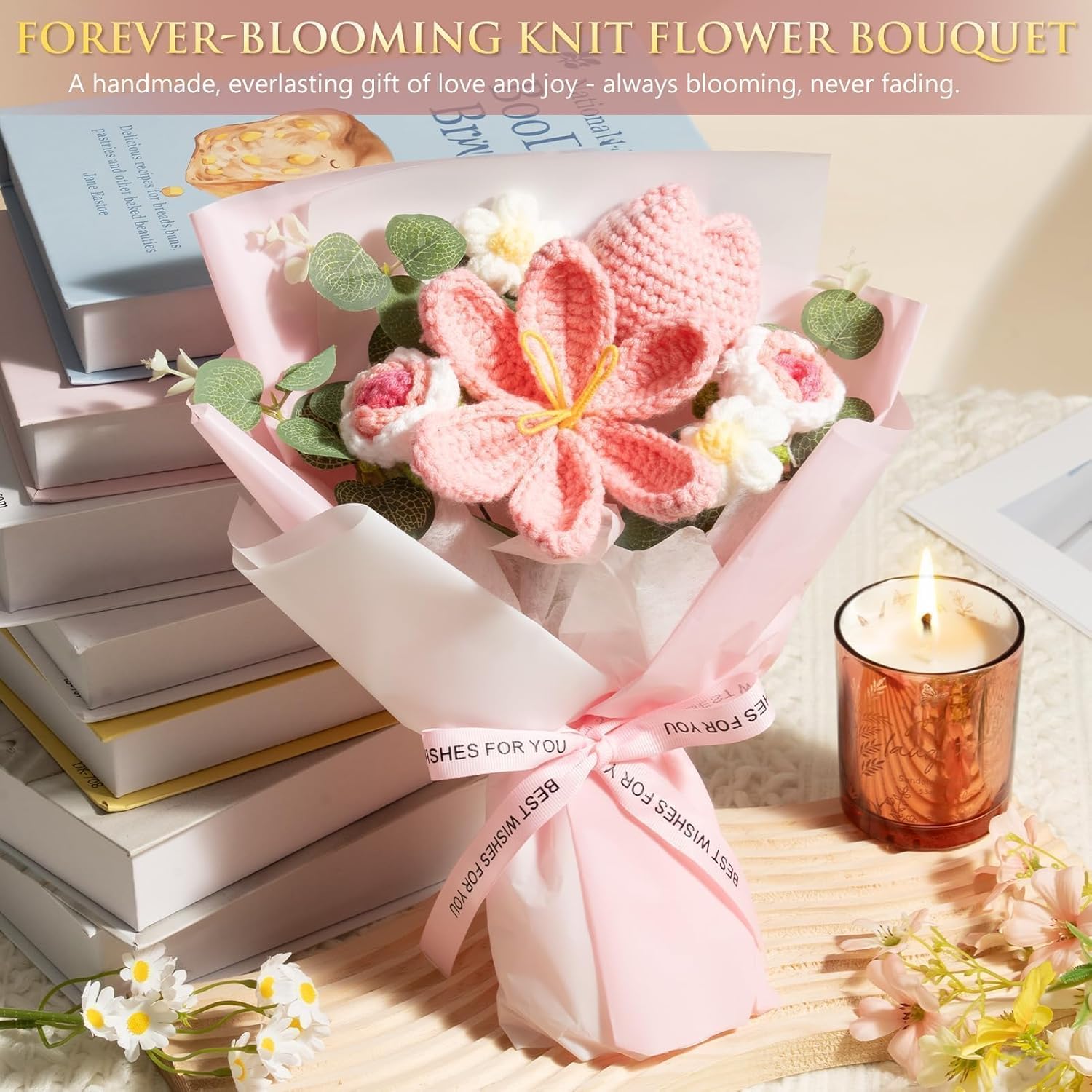 Mothers Day Birthday Gifts for Women Self Care Package Get Well Soon Gift Baskets, Thinking of You Sympathy Spa Gift Set w/ Crochet Flower Bouquet, Unique Gifts for Women Mom Sister Grandma Friends