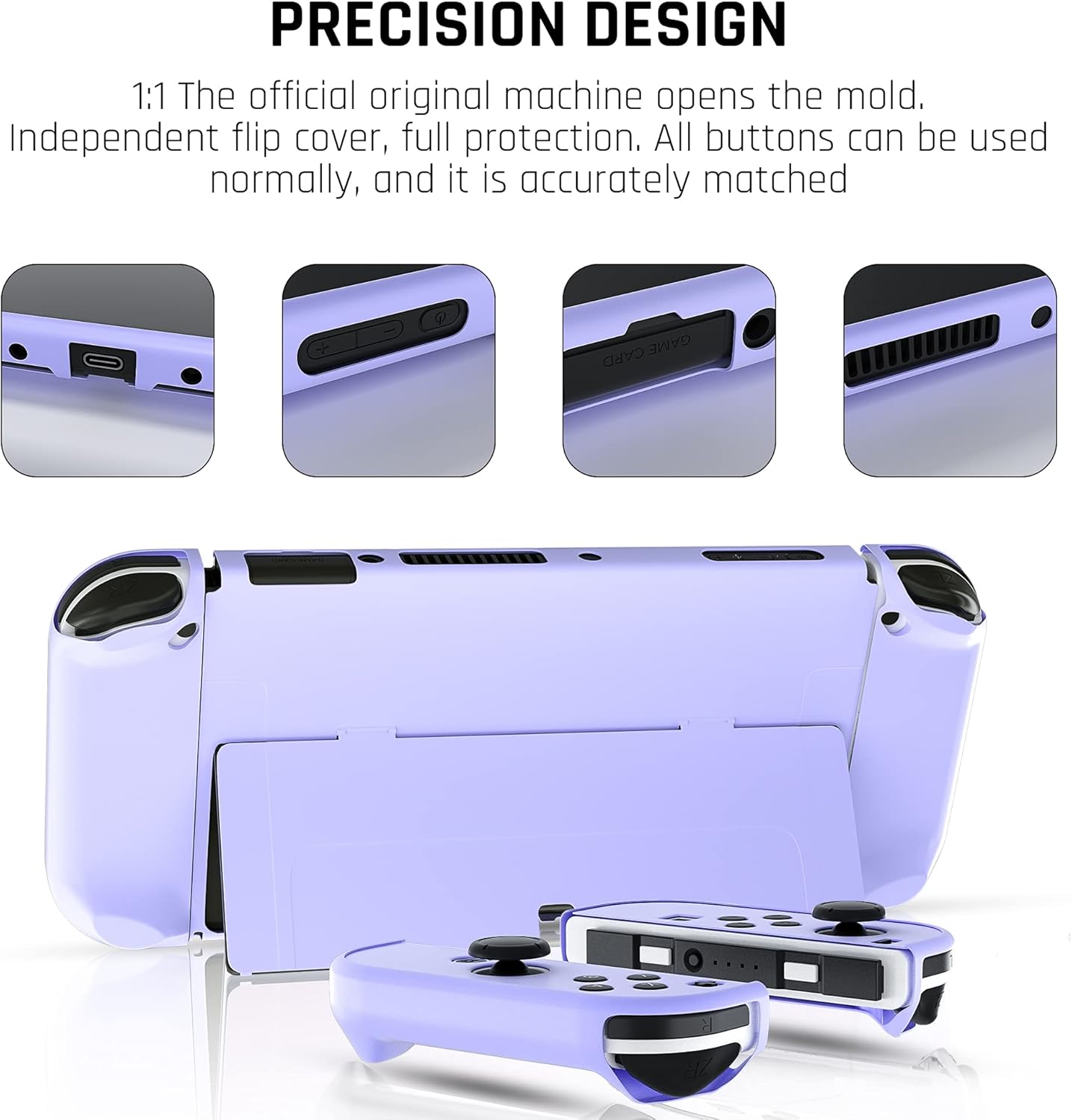 FUNDIARY Dockable Purple Case for Nintendo Switch OLED Model 2021 Skin, Accessories Cover for Switch OLED Console Grips with Screen Protector and 4 Thumb Grip Caps - Full Protection by Flip Shell - Image 2