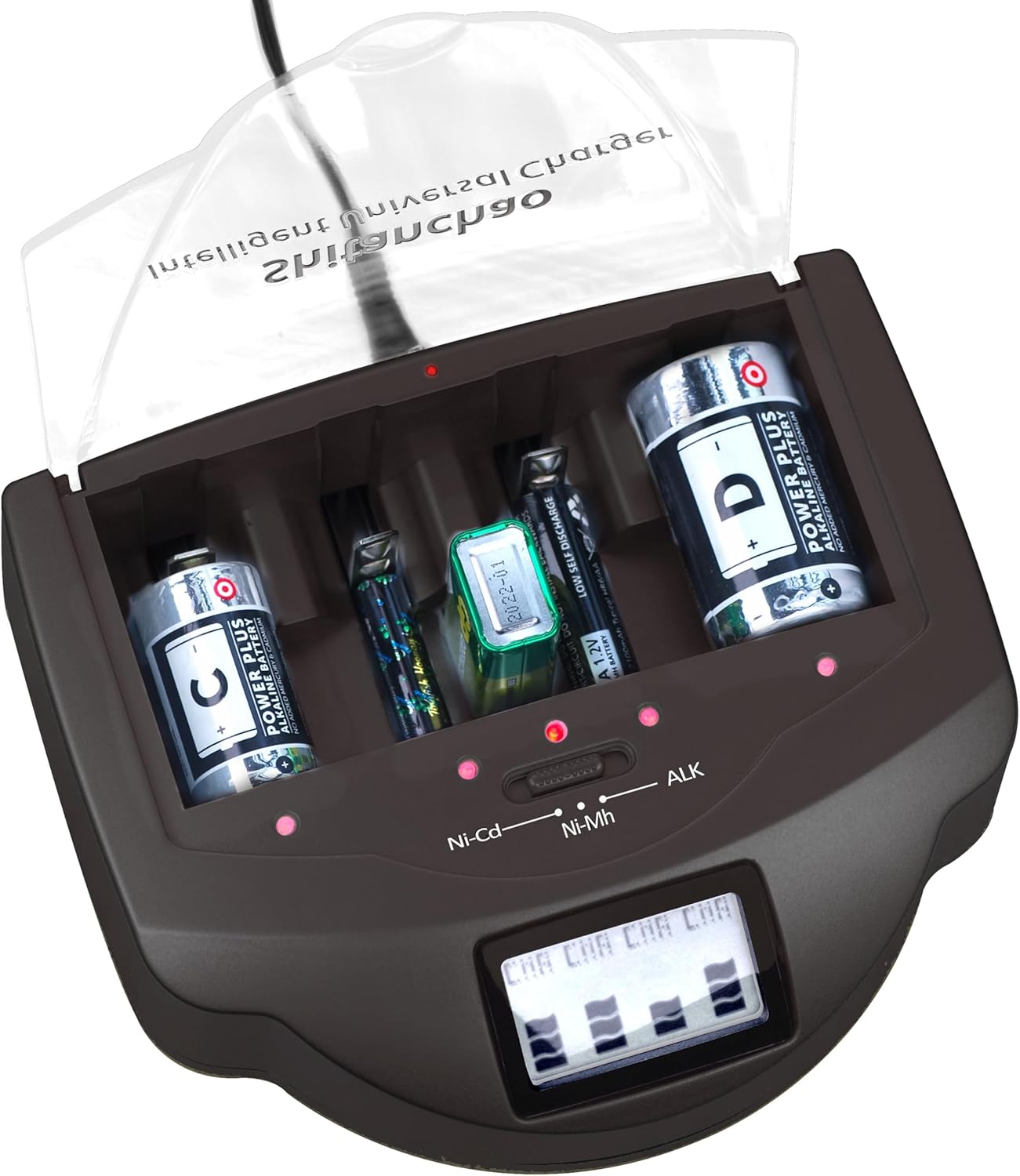 D|C|AA|AAA|9V Charger for Rechargeable NiMh NiCd 1.2V Battery 1.5V Alkaline Battery Universal Charger 5 Independet Slots with Discharge Charge|Charge|Bad Batteries Detect Function (Black)