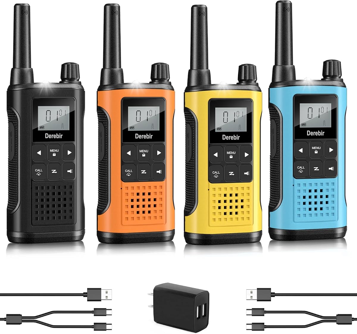 Walkie Talkies recargables para adultos de largo alcance, paquete de 4 | Batería de iones de litio de 1500mAh, 22 canales FRS, clima NOAA, VOX, linterna LED, radio de 2 vías, cruceros al aire libre, senderismo familiar, equipo de Camping