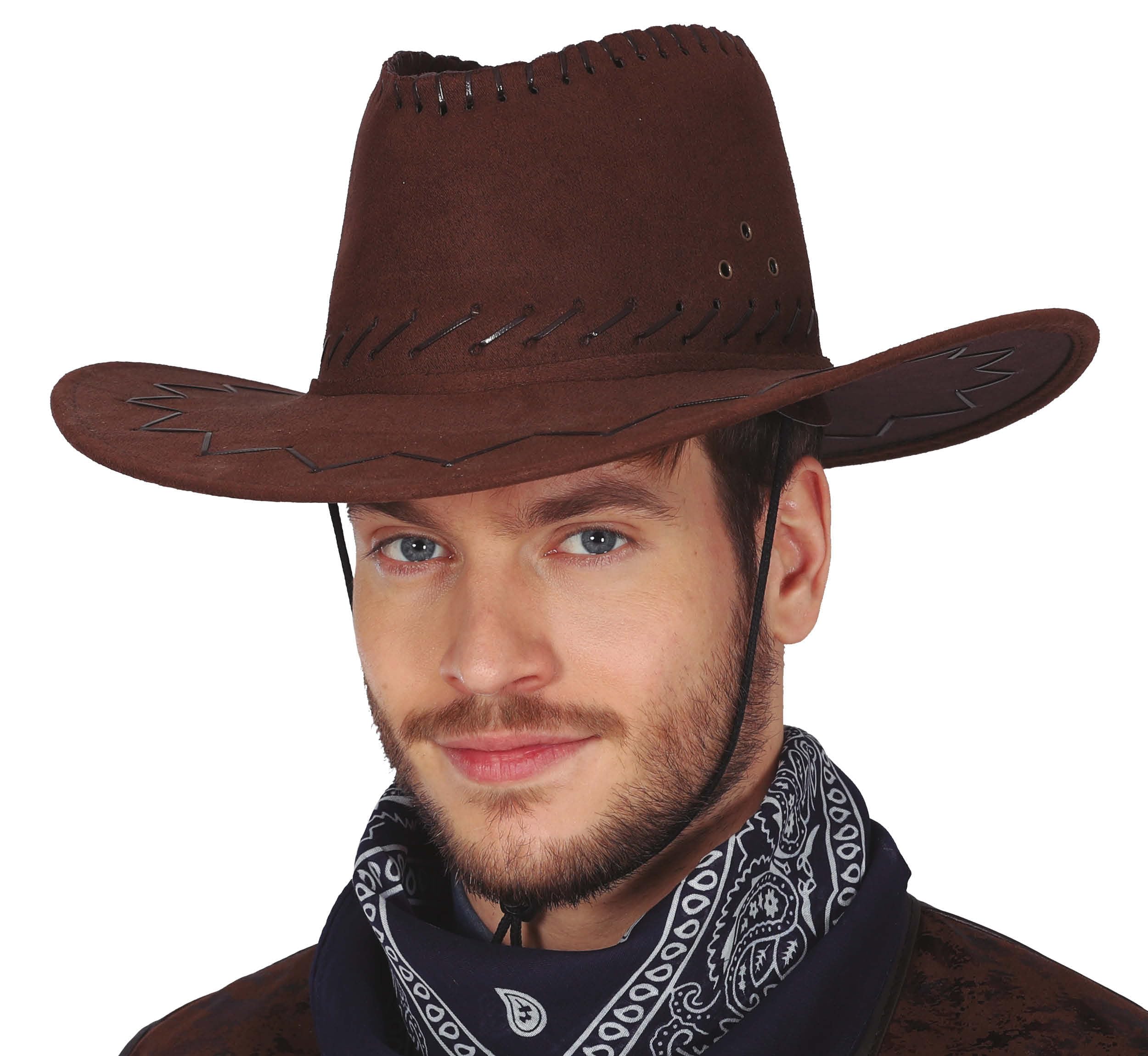 FIESTAS GUIRCA | Brown Faux Leather Cowboy Hat (One Size) - Fancy Dress Accessory for Wild West, Texas and Carnival Parties - Ideal for Cosplay and Halloween - Unisex Adults - Dark Brown