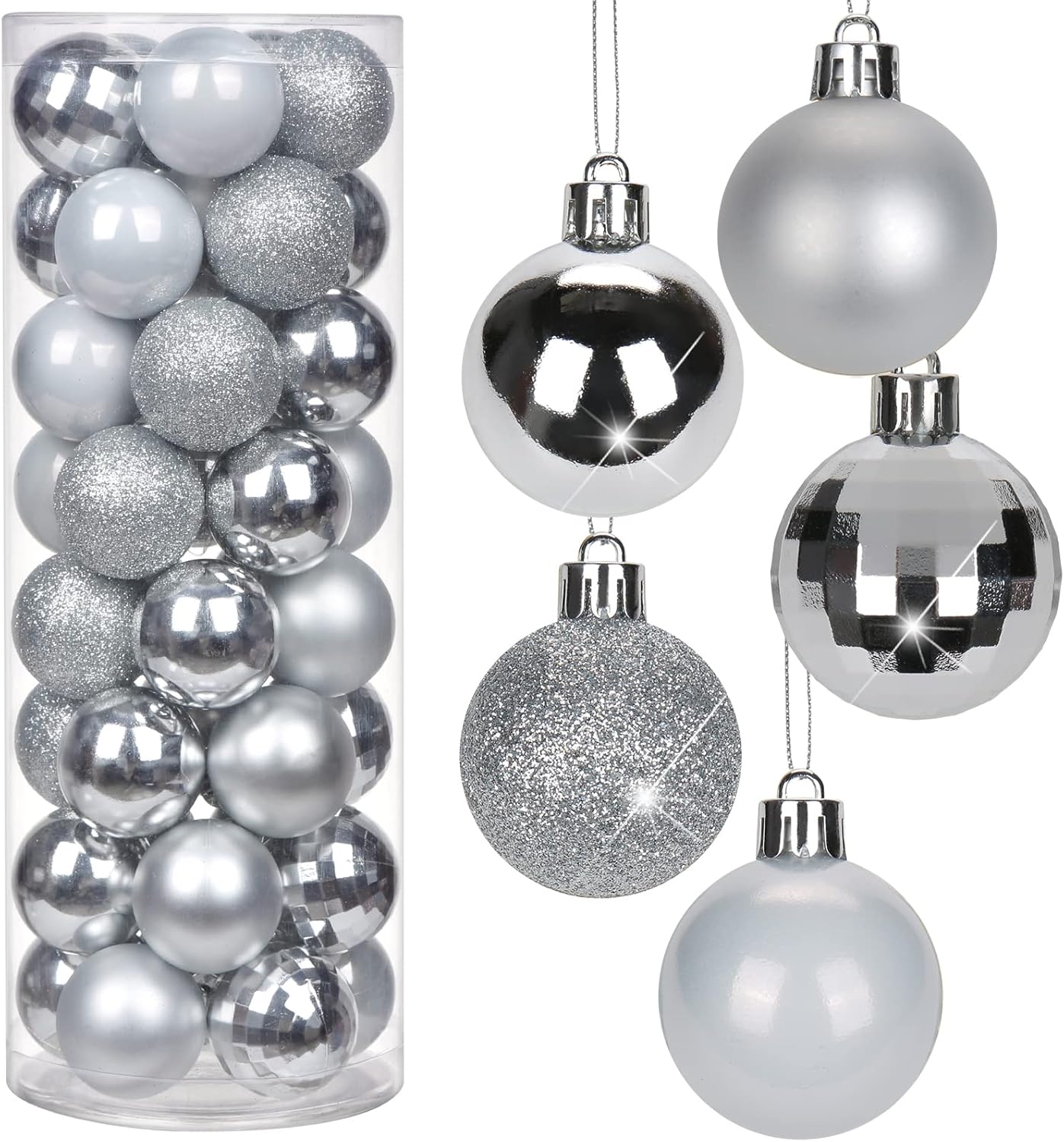 1.57" Silver Christmas Balls Ornaments 40 Pcs Shatterproof