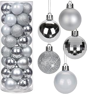 1.57" Silver Christmas Balls Ornaments 40 Pcs Shatterproof Christmas Ornaments Set Small Halloween Silver Ornament for Xmas Tree Holiday Party