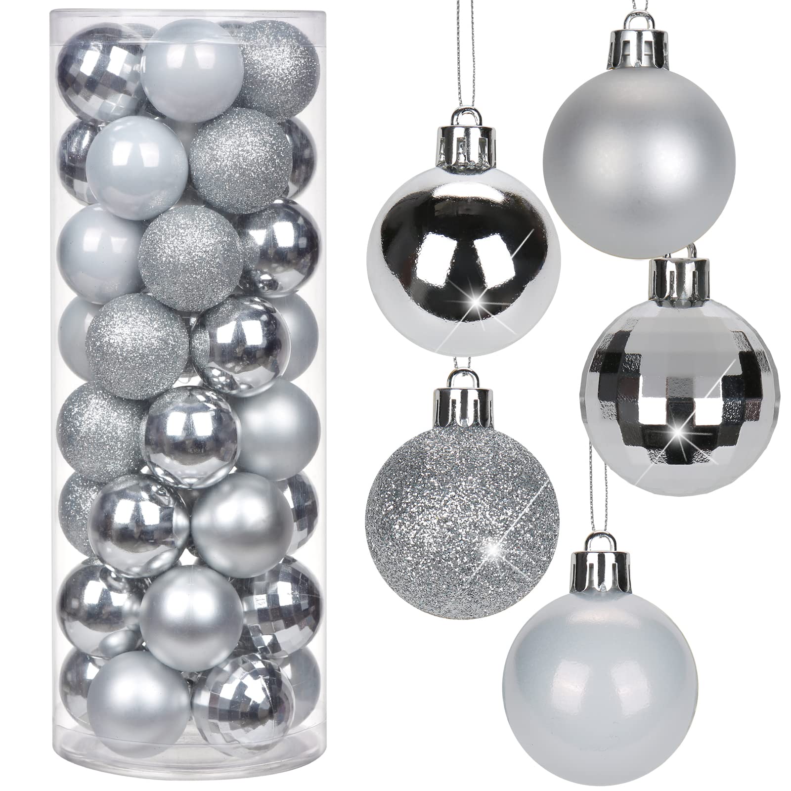 View 1 of 1.57" Silver Christmas Balls Ornaments 40 Pcs Shatterproof Christmas Ornaments Set Small Halloween Silver Ornament for Xmas Tree Holiday Party