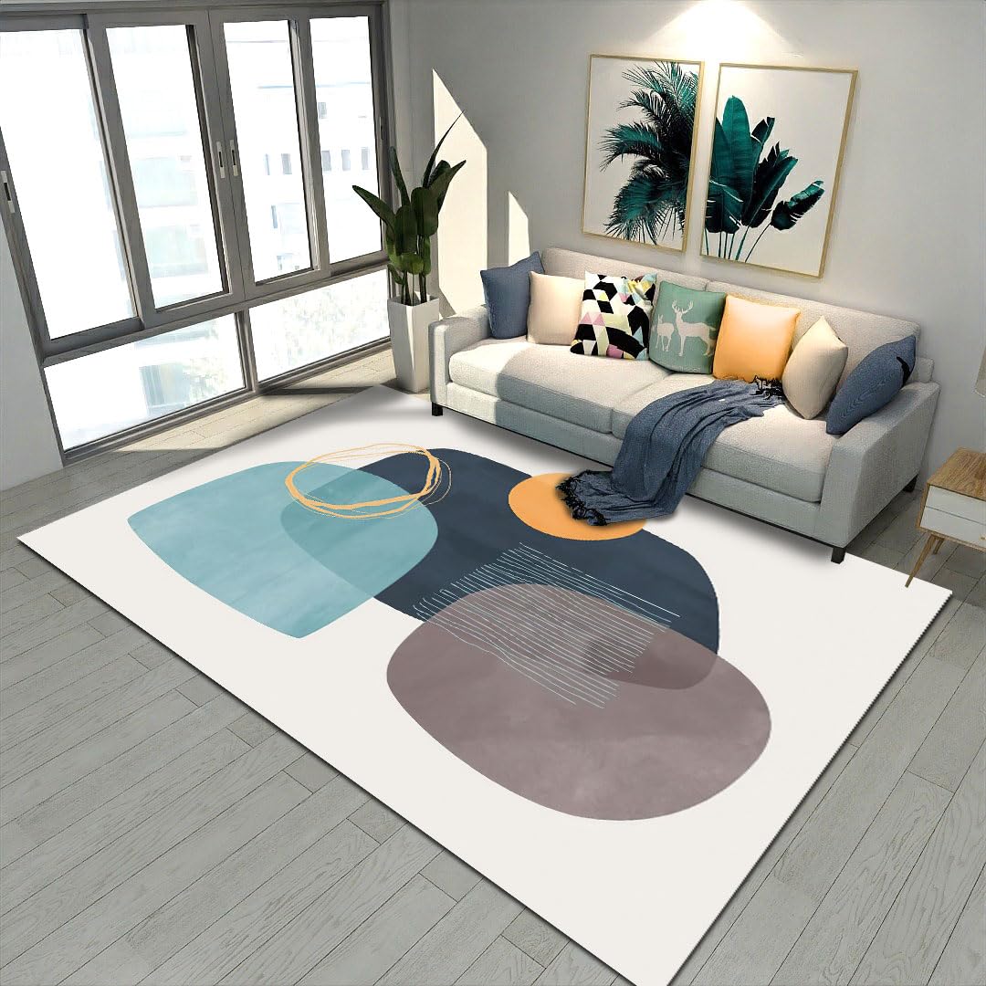 Tapis moderne doux lavable bleu 60x90 cm antidérapant motif abstrait