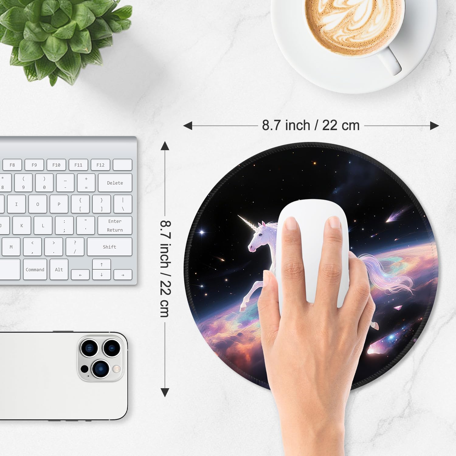 ITNRSIIET Mouse Pad Non-Slip Rubber Base Smooth Surface Stitched Edges Waterproof Durable Compatible with All Mice for Office & Gaming, Desk Accessory, Diameter 8.7 inch, Stellar image 3