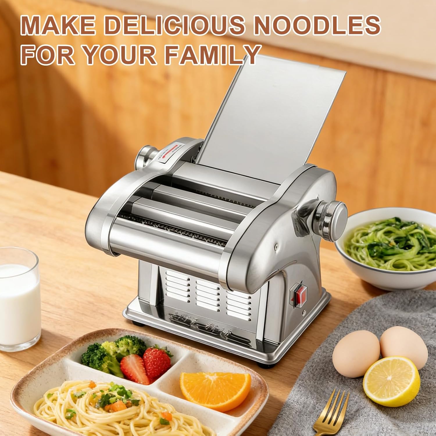 Pasta Maker Machine, 3-in-1 Electric Noodle Maker with Adjustable Thickness, Pasta Roller Machine for Spaghetti, Fettuccine, Lasagna, Dumplings, Perfect for Home Use