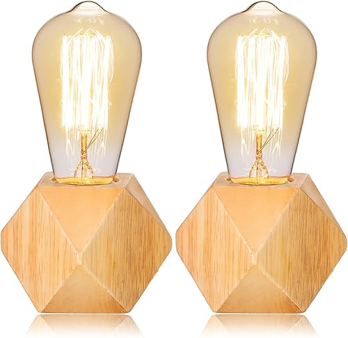 Riakrum 2 piezas de base de lámpara de madera industrial E26/E27 lámpara de escritorio vintage con interruptor enchufe de madera pequeña base de