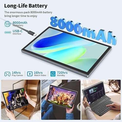 Miniatura 6 de YOBANSE Tablet Android de 10 pulgadas, tableta Android 12, 8GB RAM 128GB ROM, 1TB Expand, 5G WiFi, 4GLTE, Bluetooth, batería de 8000 mAh,