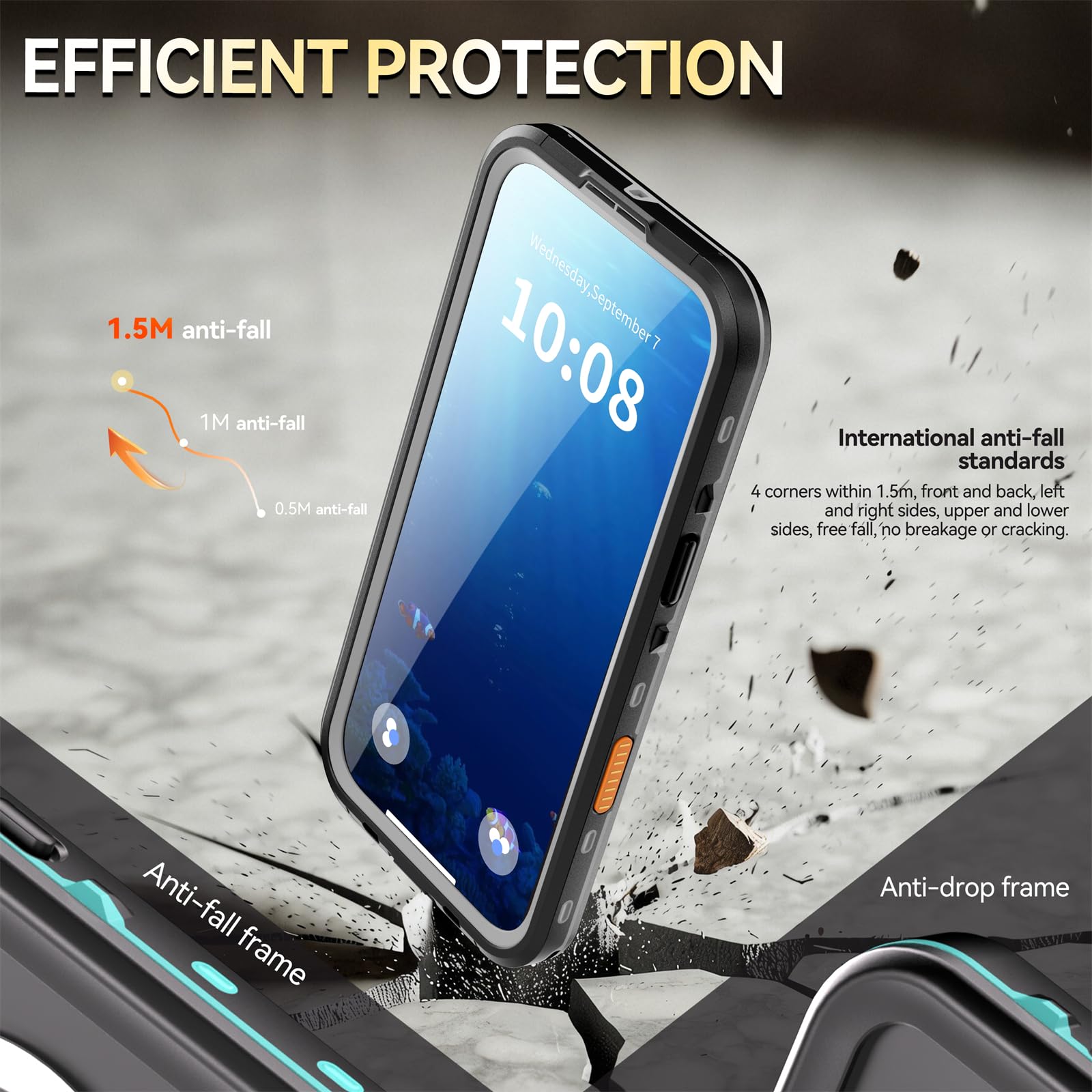 Wodoodporne etui do iPhone'a 17 Pro Max/17 Pro/17 Air/17, kompatybilne z MagSafe z certyfikatem IP68, podwodne, w pełni uszczelnione etui z wbudowaną osłoną ekranu (czarne, iPhone 17 Air)
