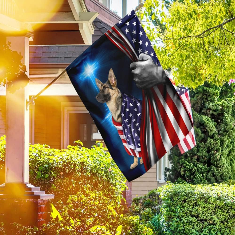 American Flag-German Shepherd American Patriot Flag, House Flag (29.5" x 39.5")-USA Flags Premium Polyester-Decorative Indoor Outdoor Flag