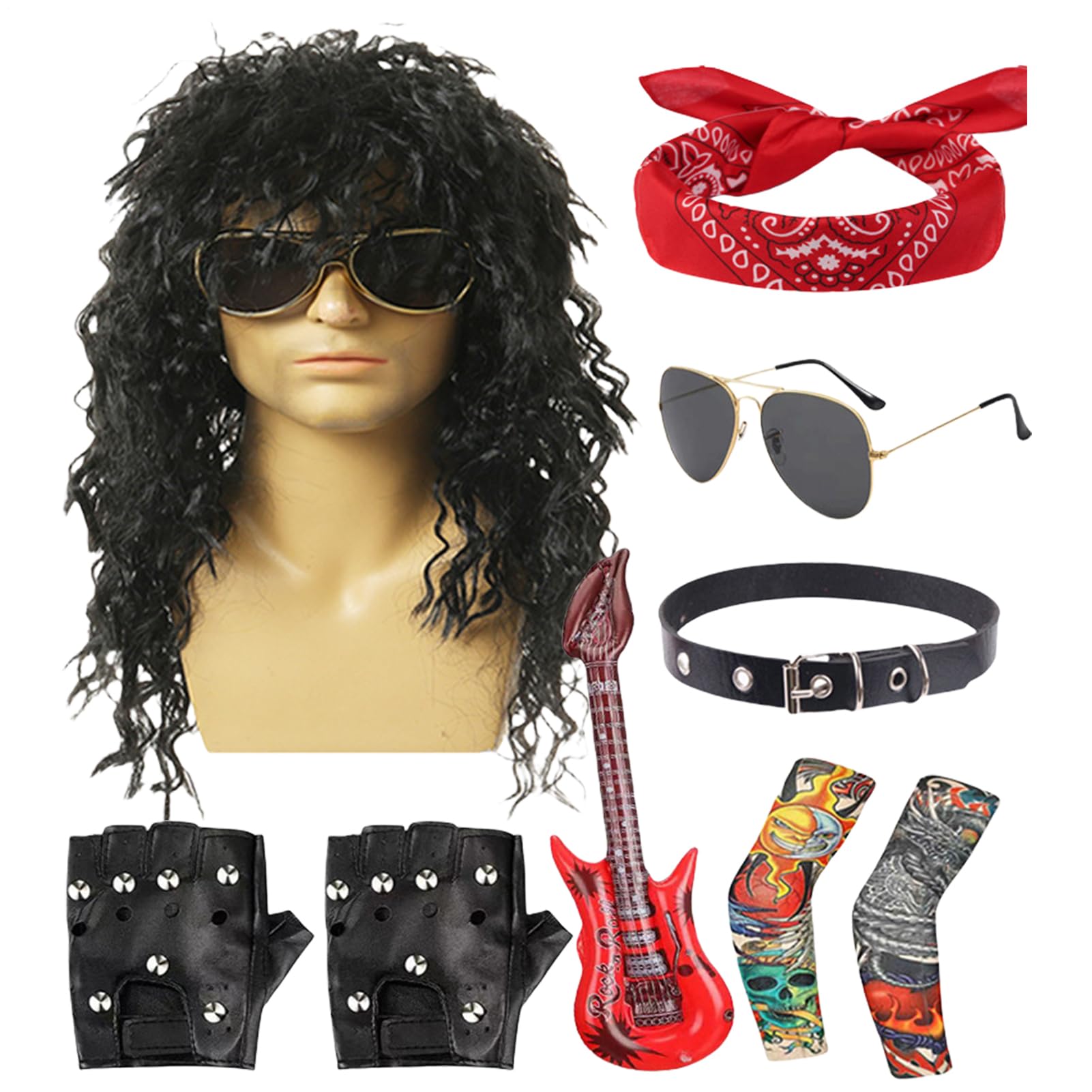 Rocker Costume - Hippie Metal Disco Costume,Hippie Set for Halloween Outdoor Musical Parties Stage Performances for Women and Men Festival