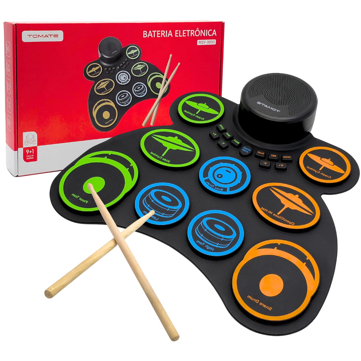 Conjunto Bateria Eletrônica Portátil com 9 Pads Sensíveis