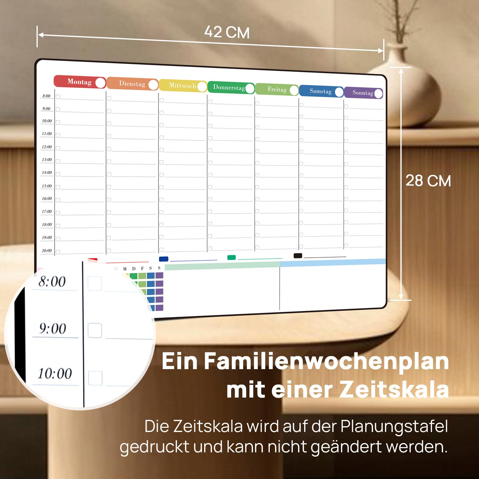 POPRUN Magnetisch Wochenplaner Whiteboard Abwischbar für Kühlschrank, Haushaltsplaner Familienplaner Stundenplan Perfect als Wochenplan Kinder,Essensplaner,Memoboard,Einkaufsliste, 42×28cm auf Deutsch