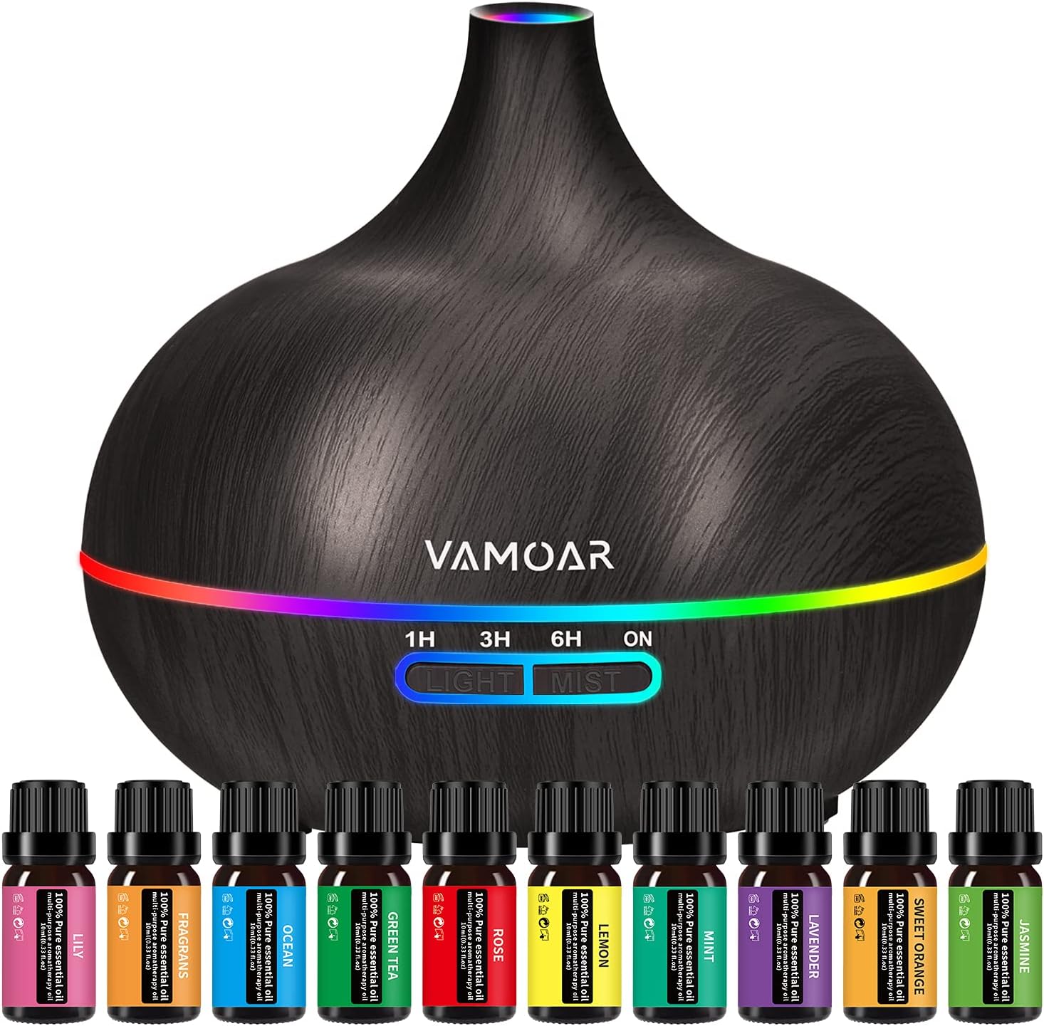 Essential Oil Diffuser Gift Set ，550ml Diffuser & Essential Oil Set, Top 10 Essential Oils, Aromatherapy Diffuser Humidifier with 4 Timer &Auto Shut-Off for & 7 Ambient Light Settings : Health & Household