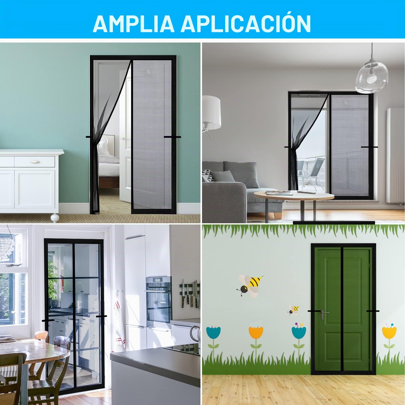 Fillis Mosquitera Magnética para Puerta, 90x210cm Mosquitera de Fibra de Vidrio para Puerta de Balcón Sin Taladrar Cortina Magnética para Balcón Salón Dormitorio Puerta de Patio, Negro