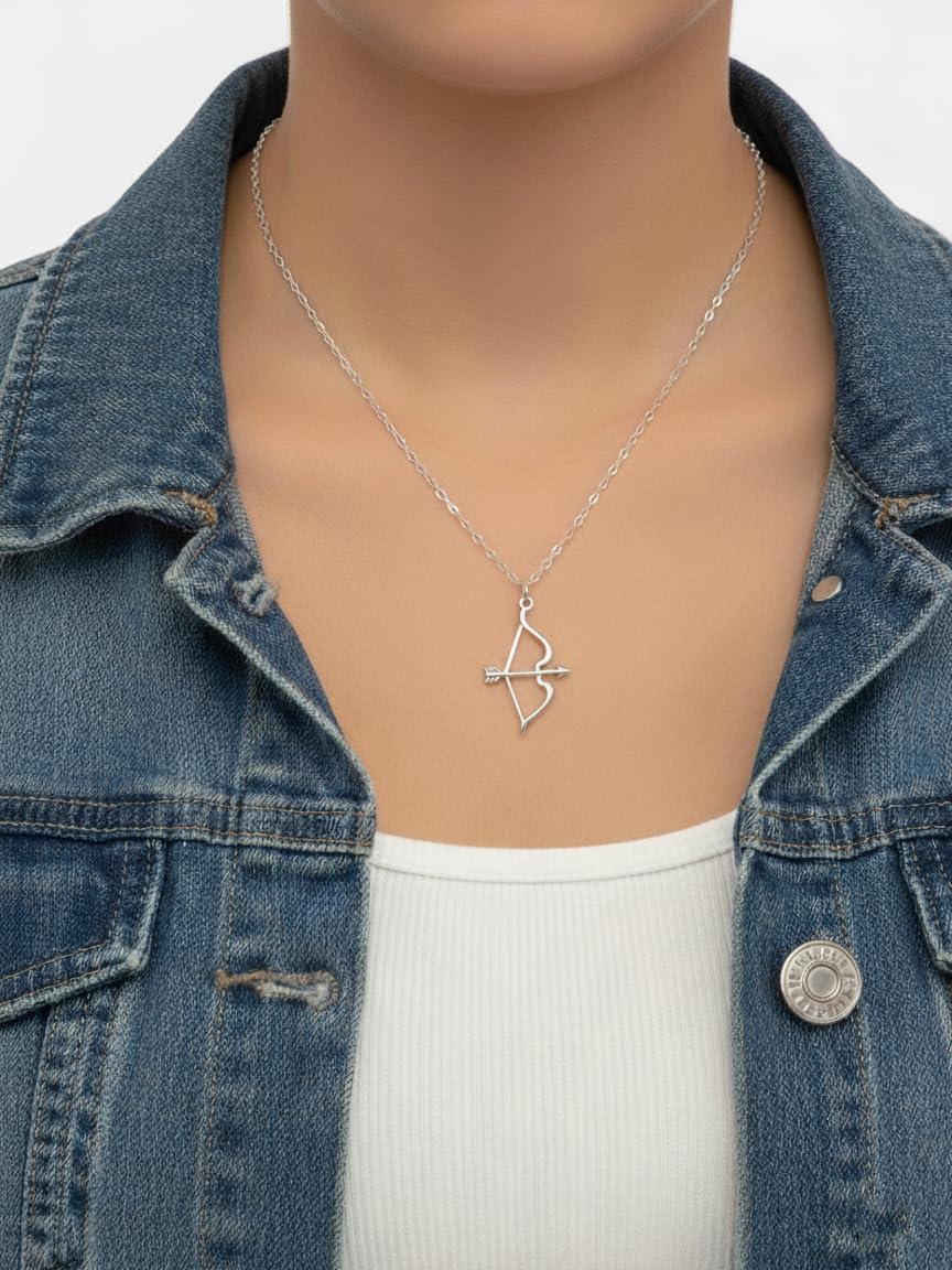 EnCharmed Sterling Silver Bow and Arrow Charm Necklace, Hunter Sagittarius Archer Pendant Jewelry, 18" - Image 3